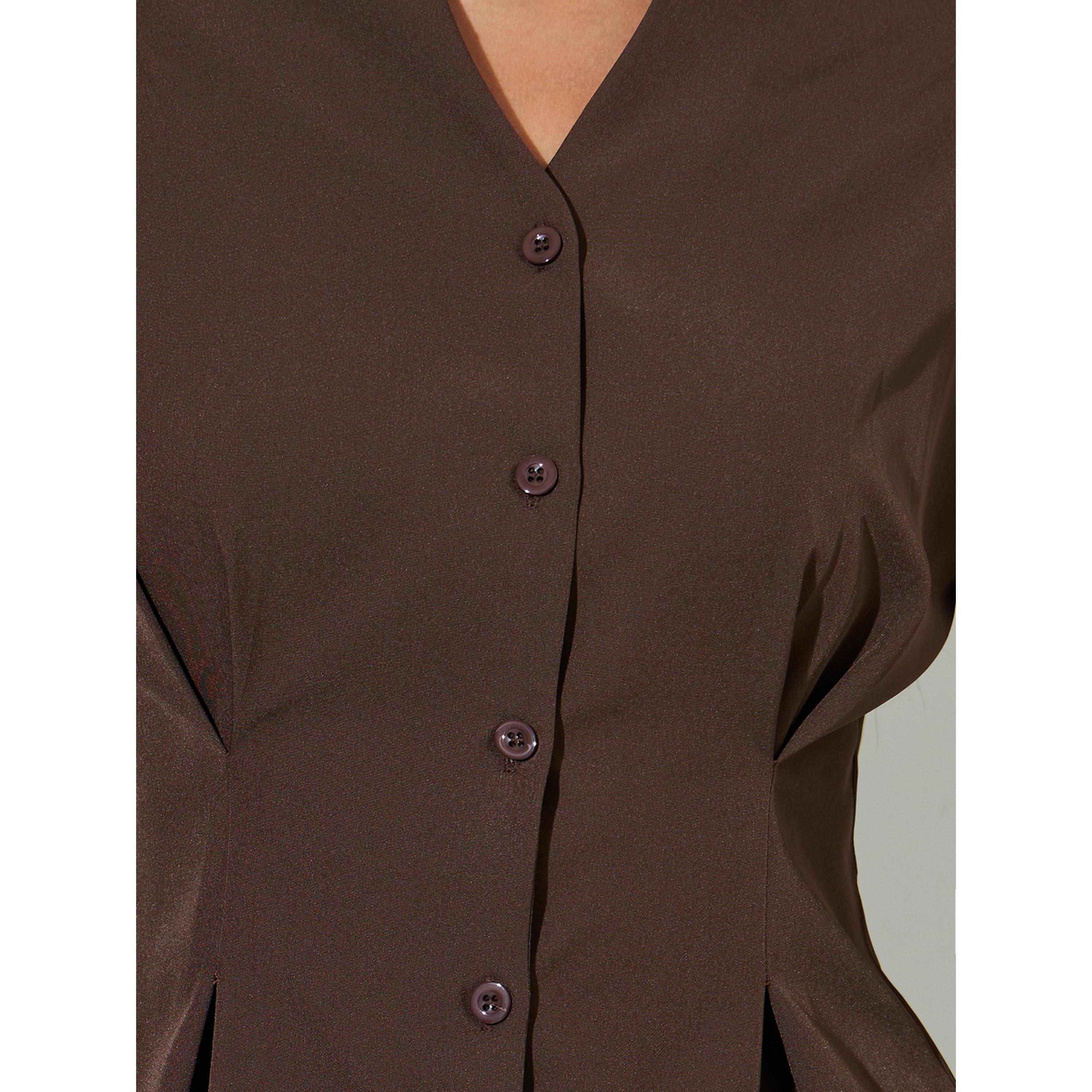 Styli Brown Solid Pleated Details Peplum Blouse-women-clothing-shirtsandblouses-blouses-image-5