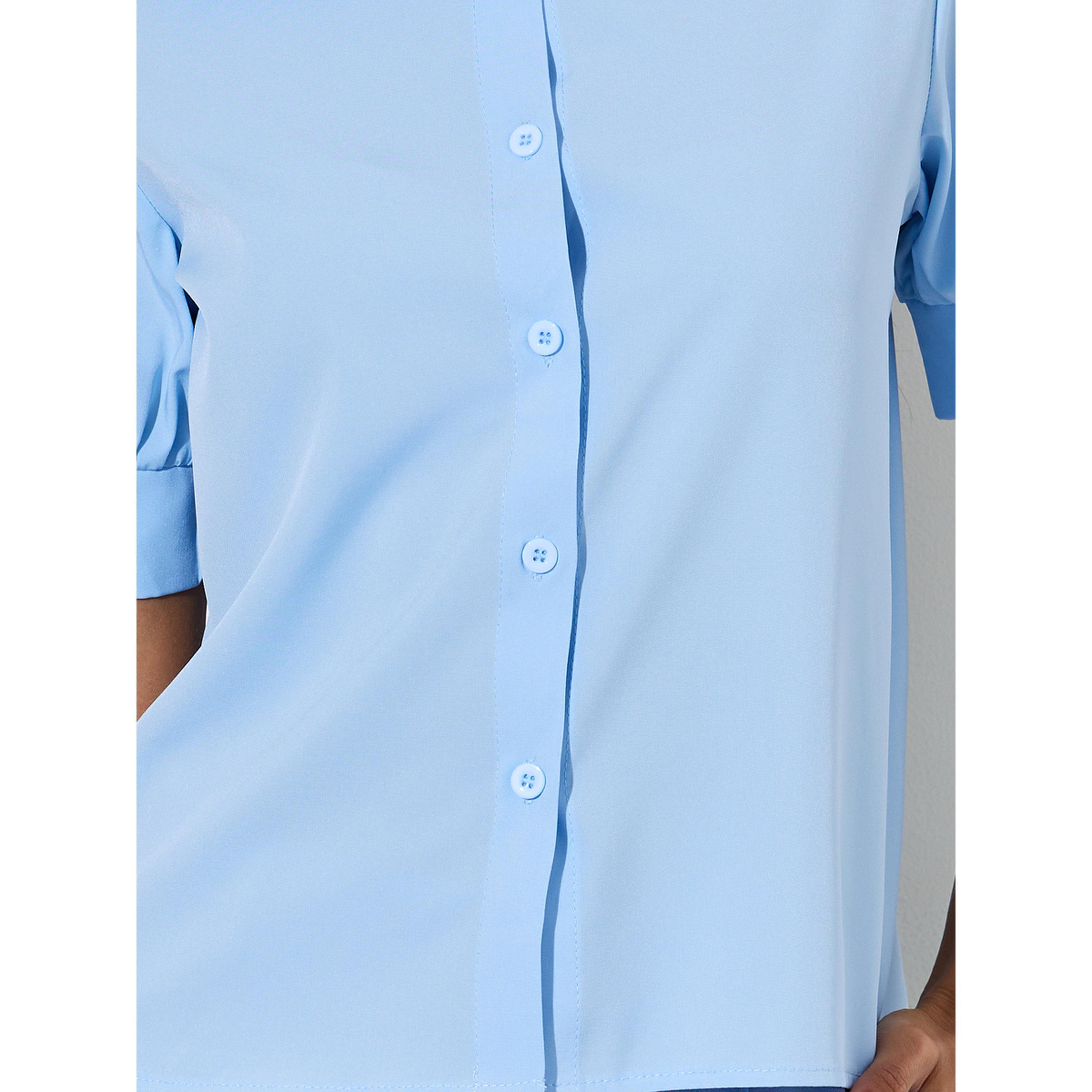 Styli Blue Solid Puff Short Sleeves Shirt-women-clothing-shirtsandblouses-shirts-image-5