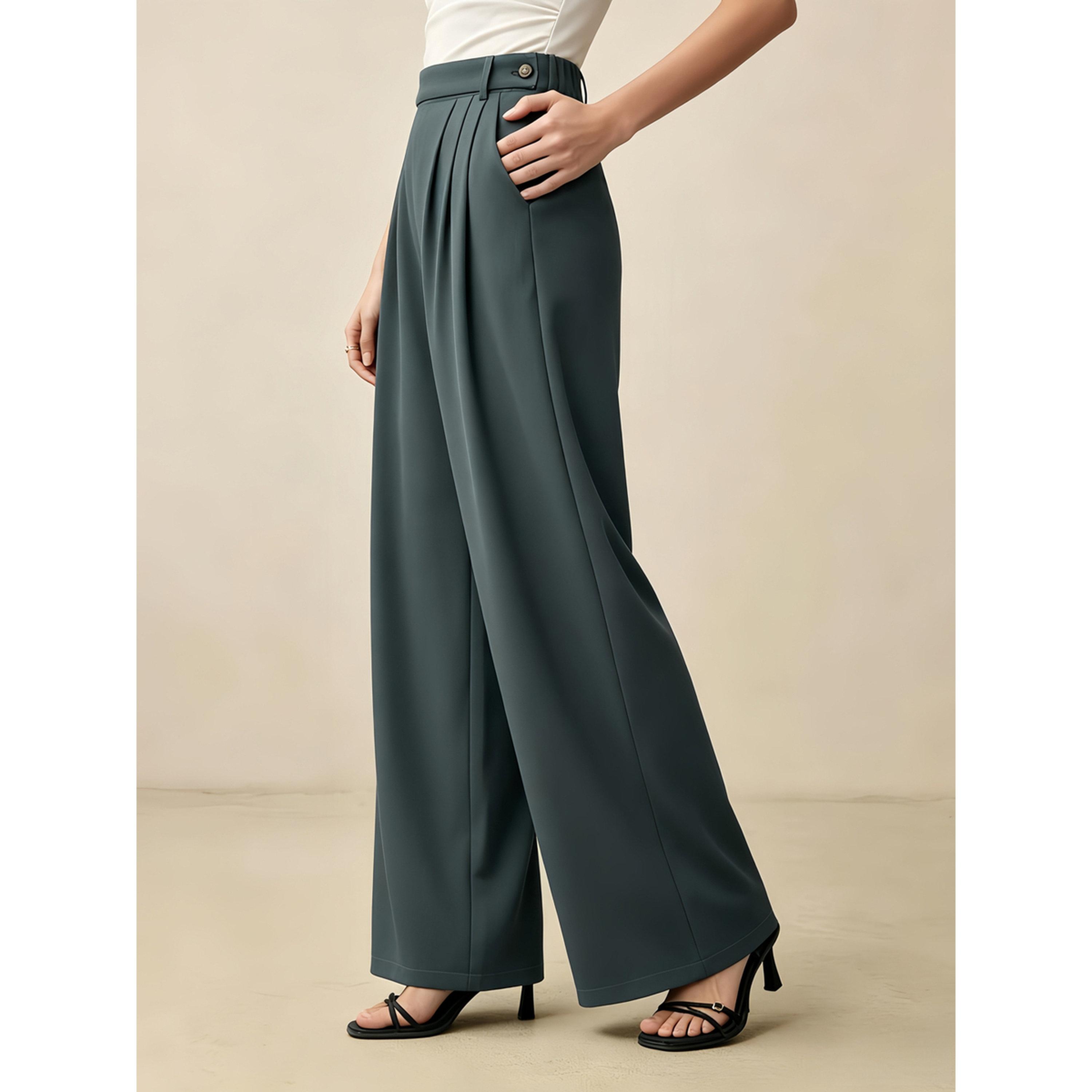 بنطال بكسرات مطوية وأرجل واسعة-women-clothing-joggers-image-5