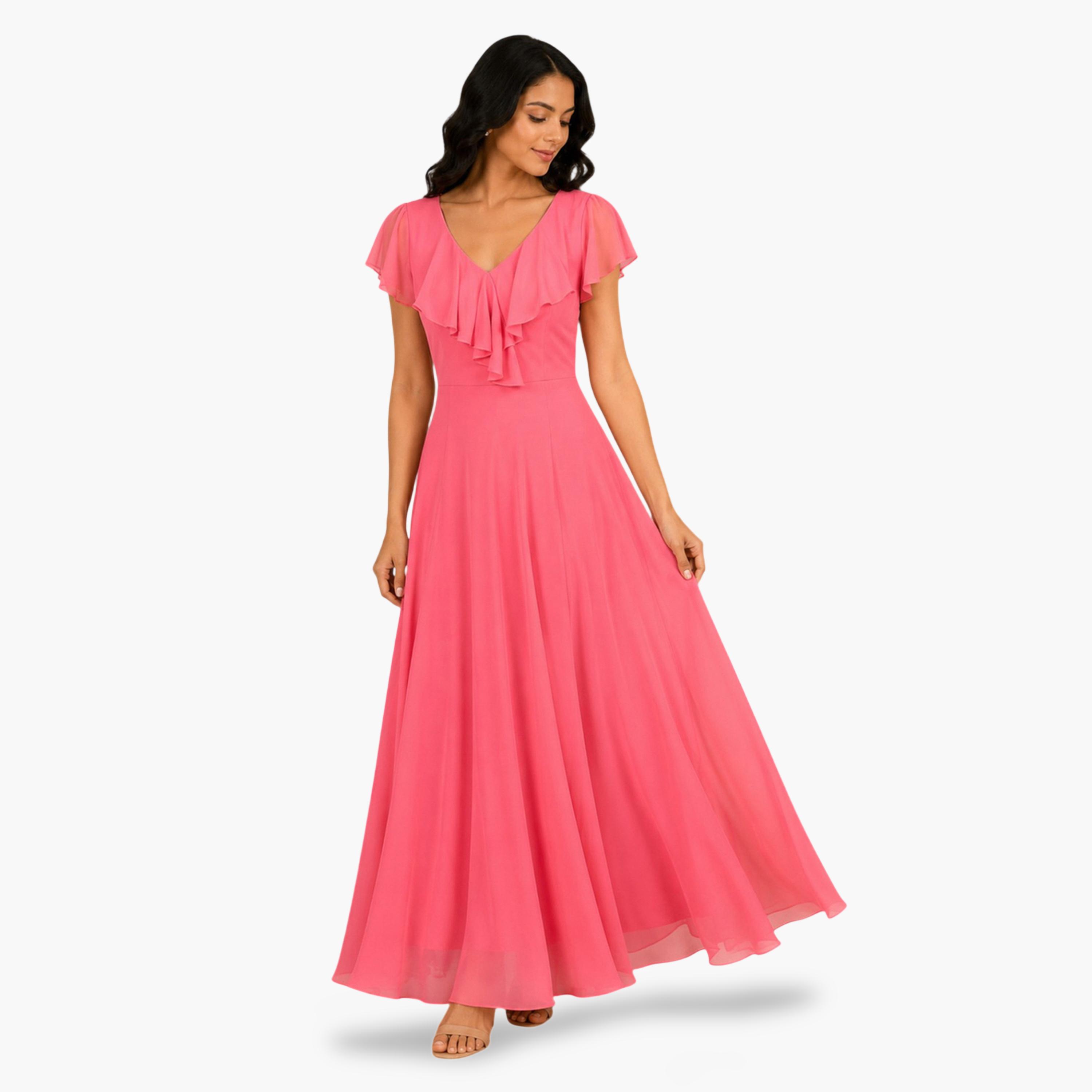 HOUSE OF RAELI X Styli Pink Georgette Ruffled Maxi Dress-women-clothing-dresses-image-4