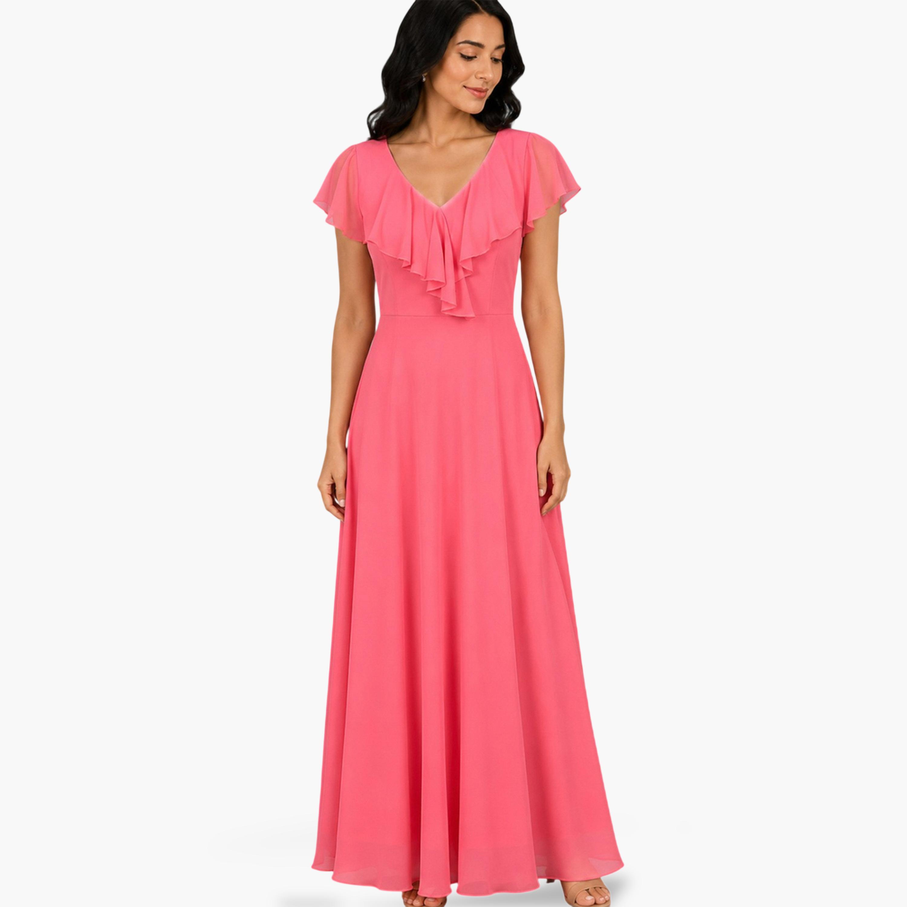 HOUSE OF RAELI X Styli Pink Georgette Ruffled Maxi Dress-women-clothing-dresses-image-5