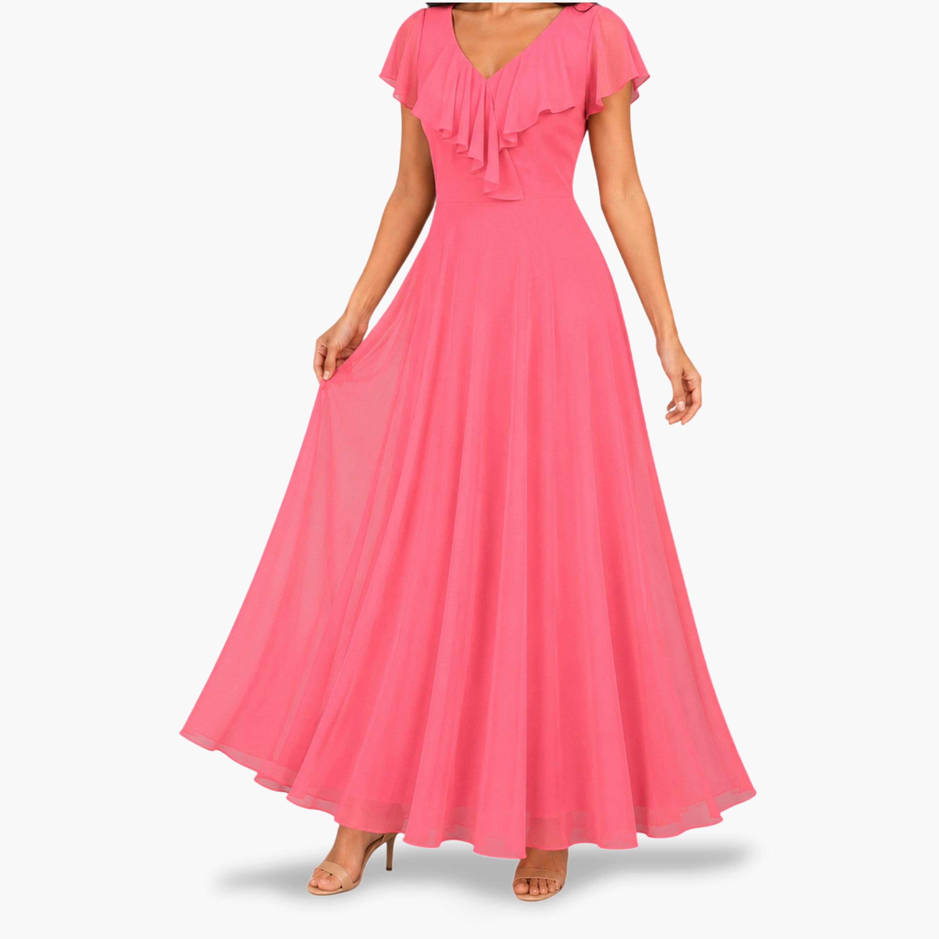 HOUSE OF RAELI X Styli Pink Georgette Ruffled Maxi Dress-women-clothing-dresses-image-6