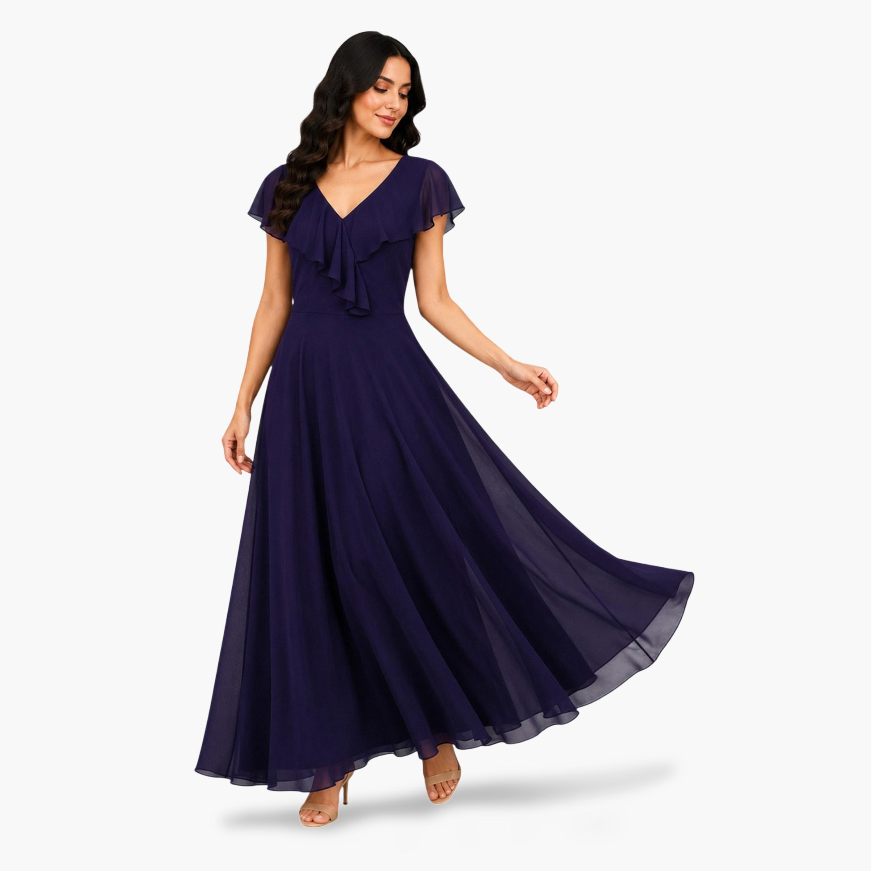 فستان طويل جورجيت بكشكشة باللون البنفسجي-women-clothing-dresses-image-2