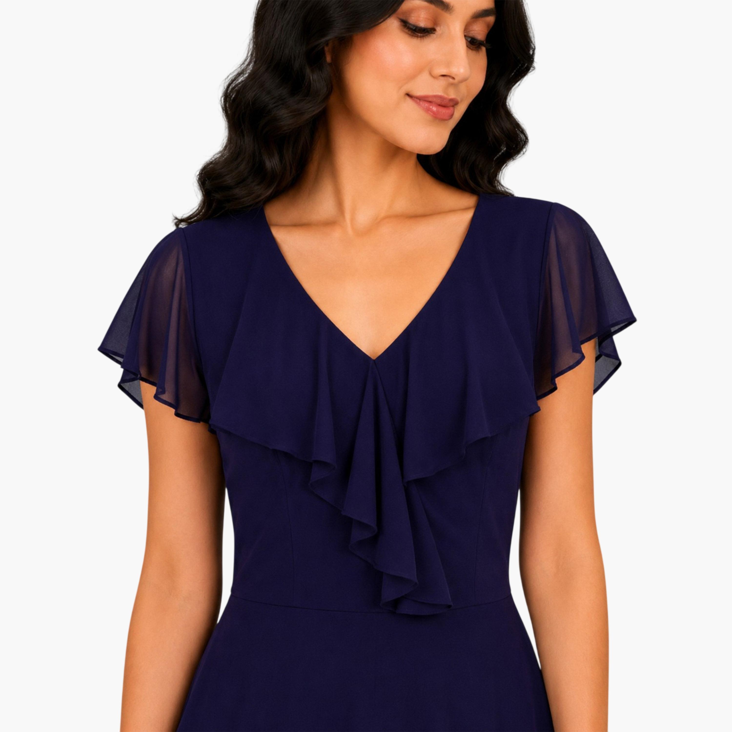 فستان طويل جورجيت بكشكشة باللون البنفسجي-women-clothing-dresses-image-5