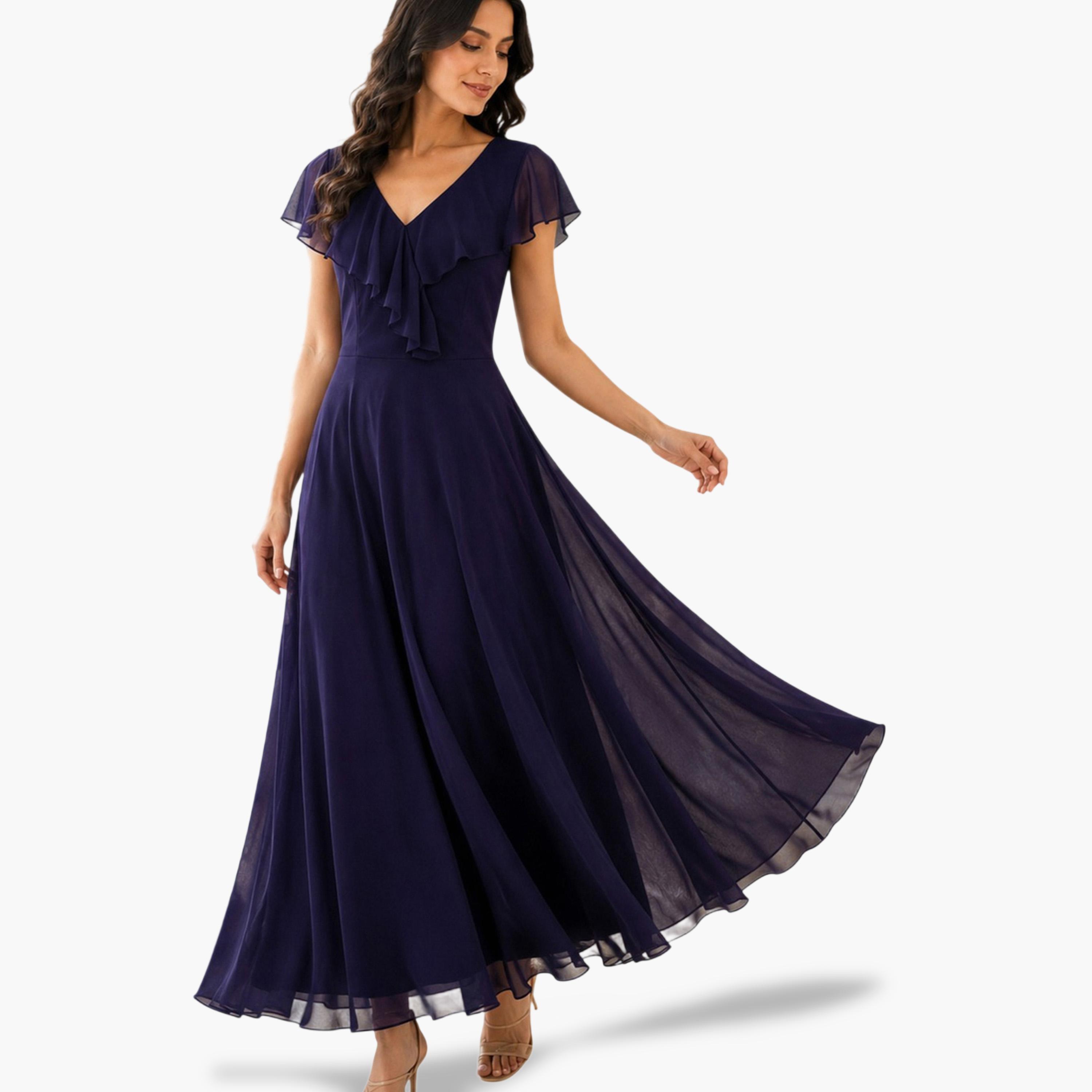 فستان طويل جورجيت بكشكشة باللون البنفسجي-women-clothing-dresses-image-8