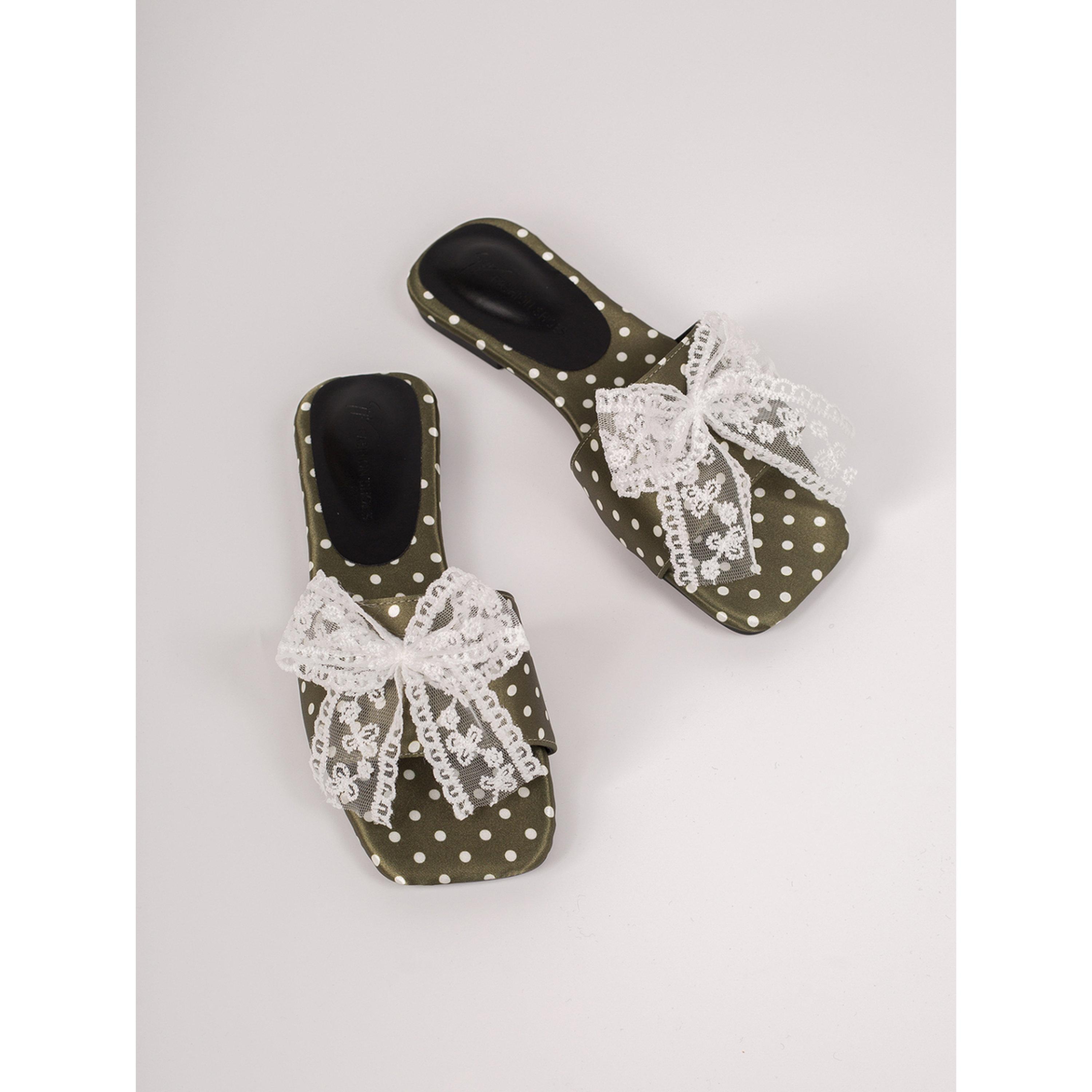 Take Two Green Polka Dot Flats with Lace Bow-women-shoes-sandals-flats-image-1