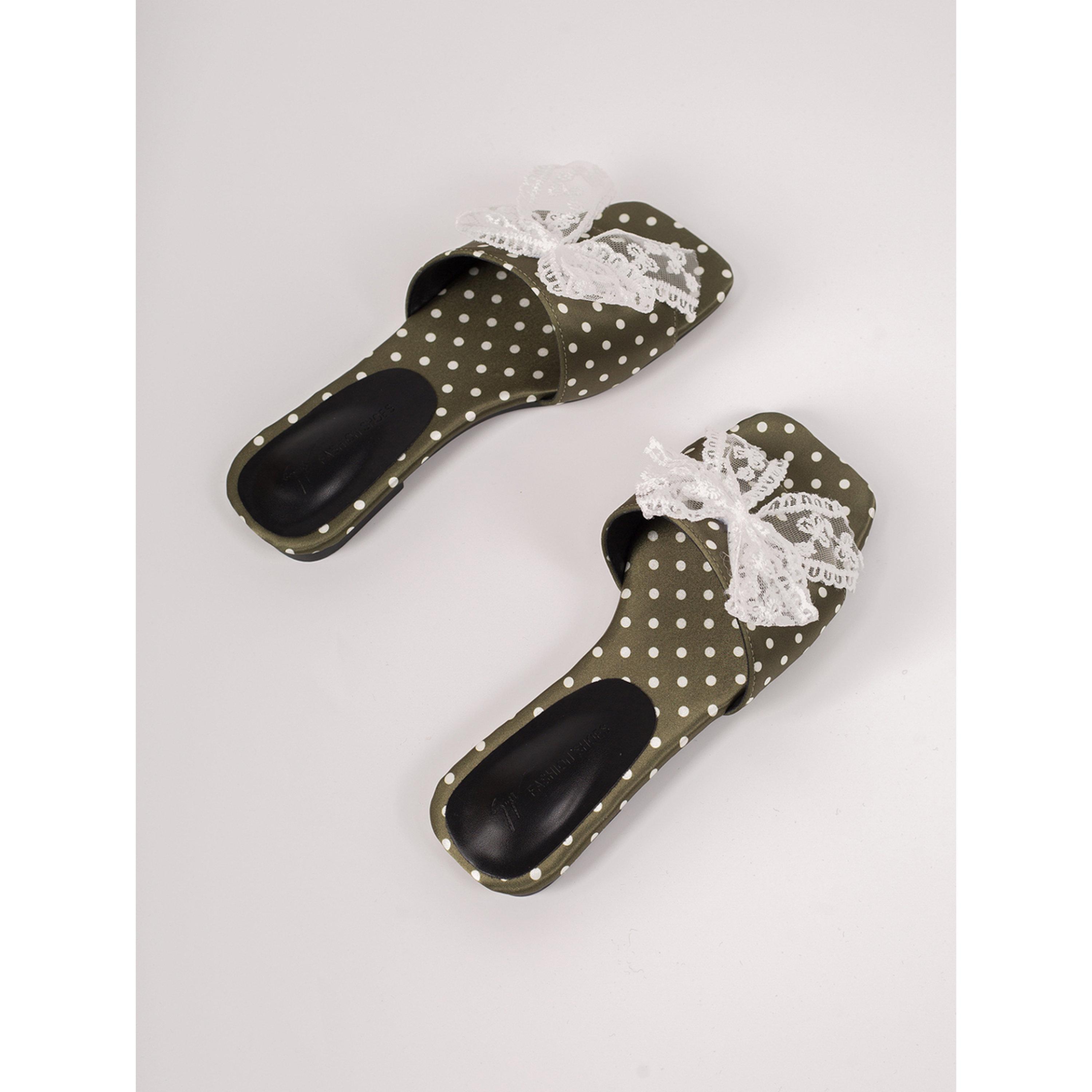Take Two Green Polka Dot Flats with Lace Bow-women-shoes-sandals-flats-image-2