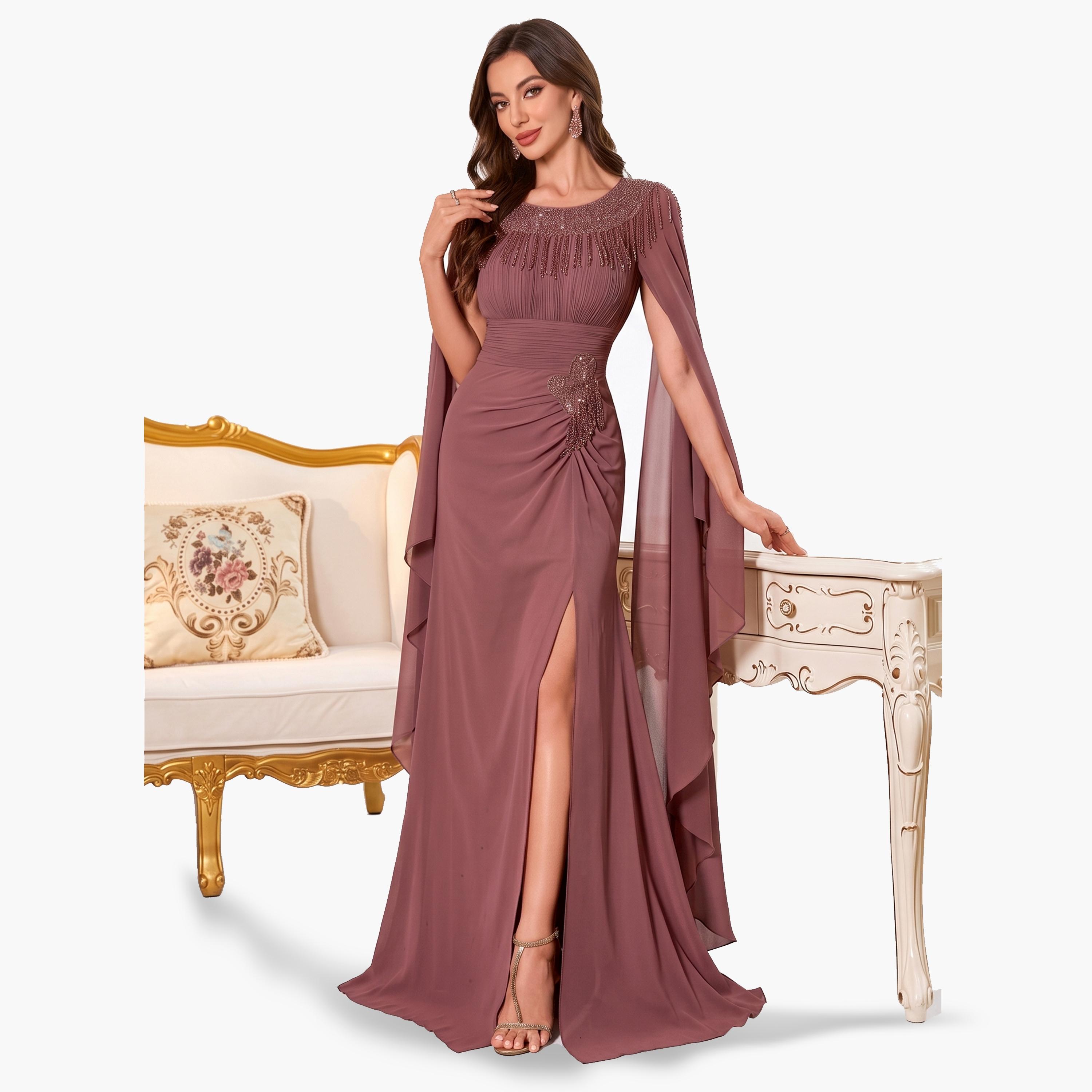 SUPGIR X Styli Rust Maxi Dress with Beaded Cape Sleeves-women-clothing-dresses-image-2