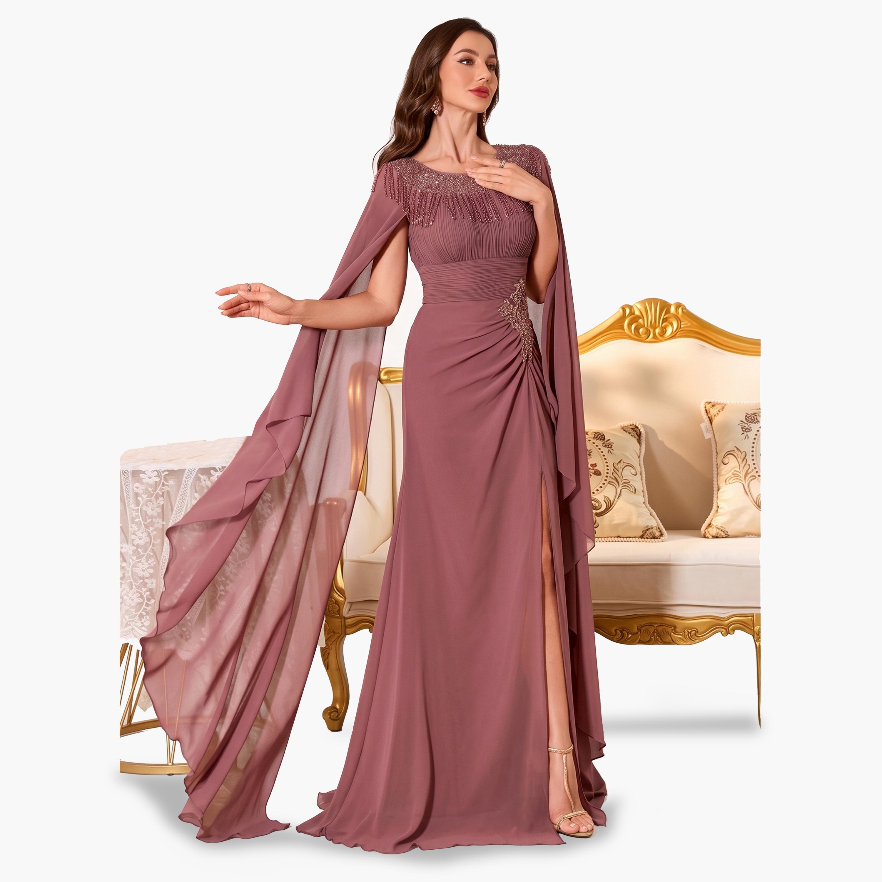 SUPGIR X Styli Rust Maxi Dress with Beaded Cape Sleeves-women-clothing-dresses-image-4