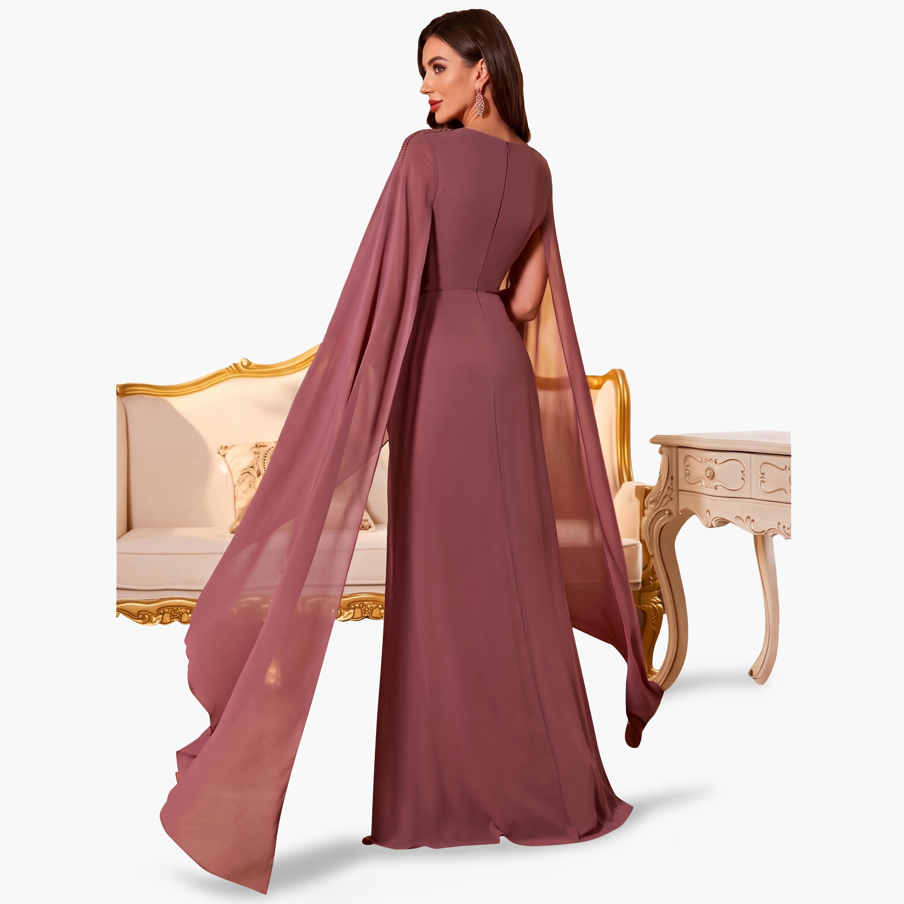 SUPGIR X Styli Rust Maxi Dress with Beaded Cape Sleeves-women-clothing-dresses-image-5