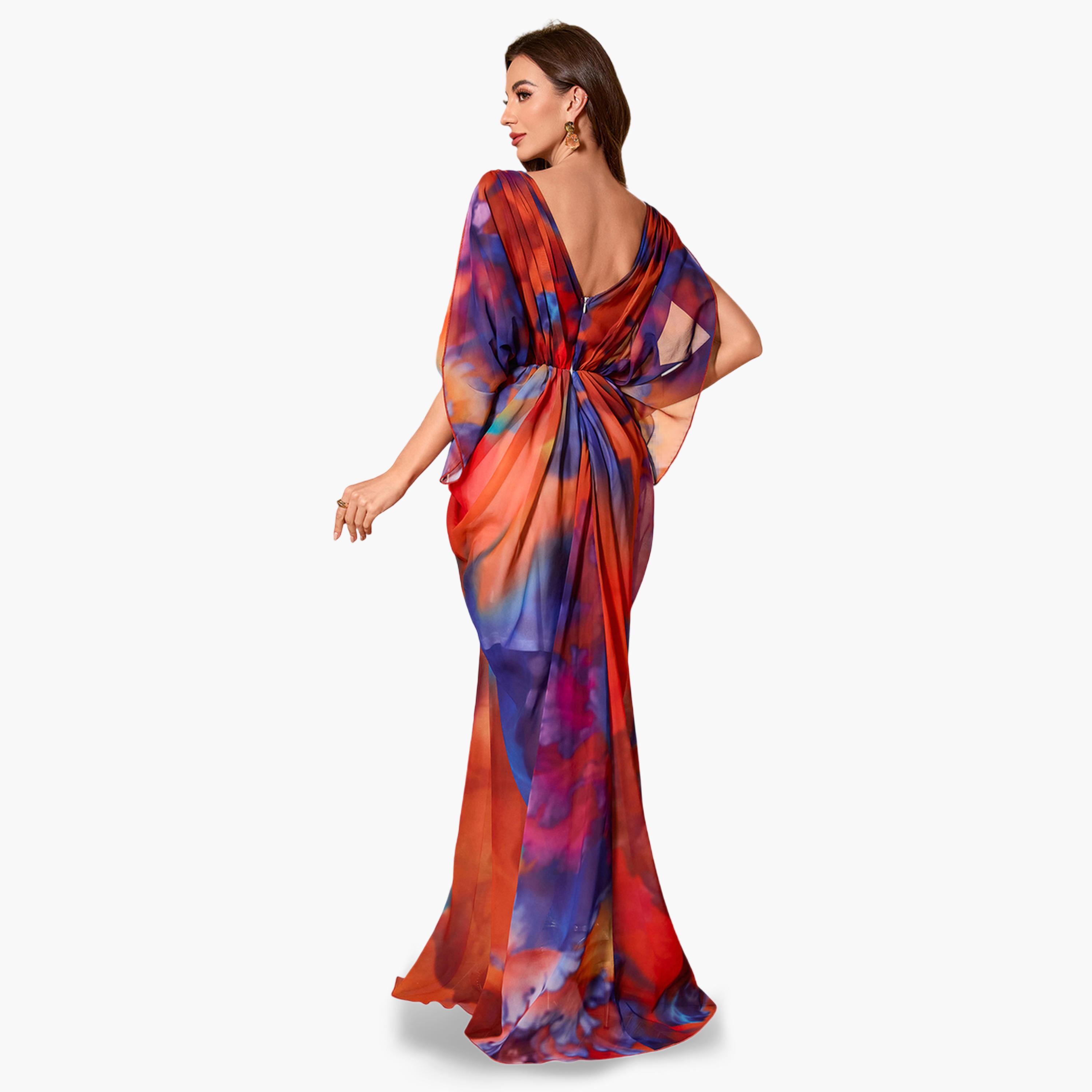 فستان سهرة طويل بحافة واسعة وطبعة تاي داي-women-clothing-dresses-image-2