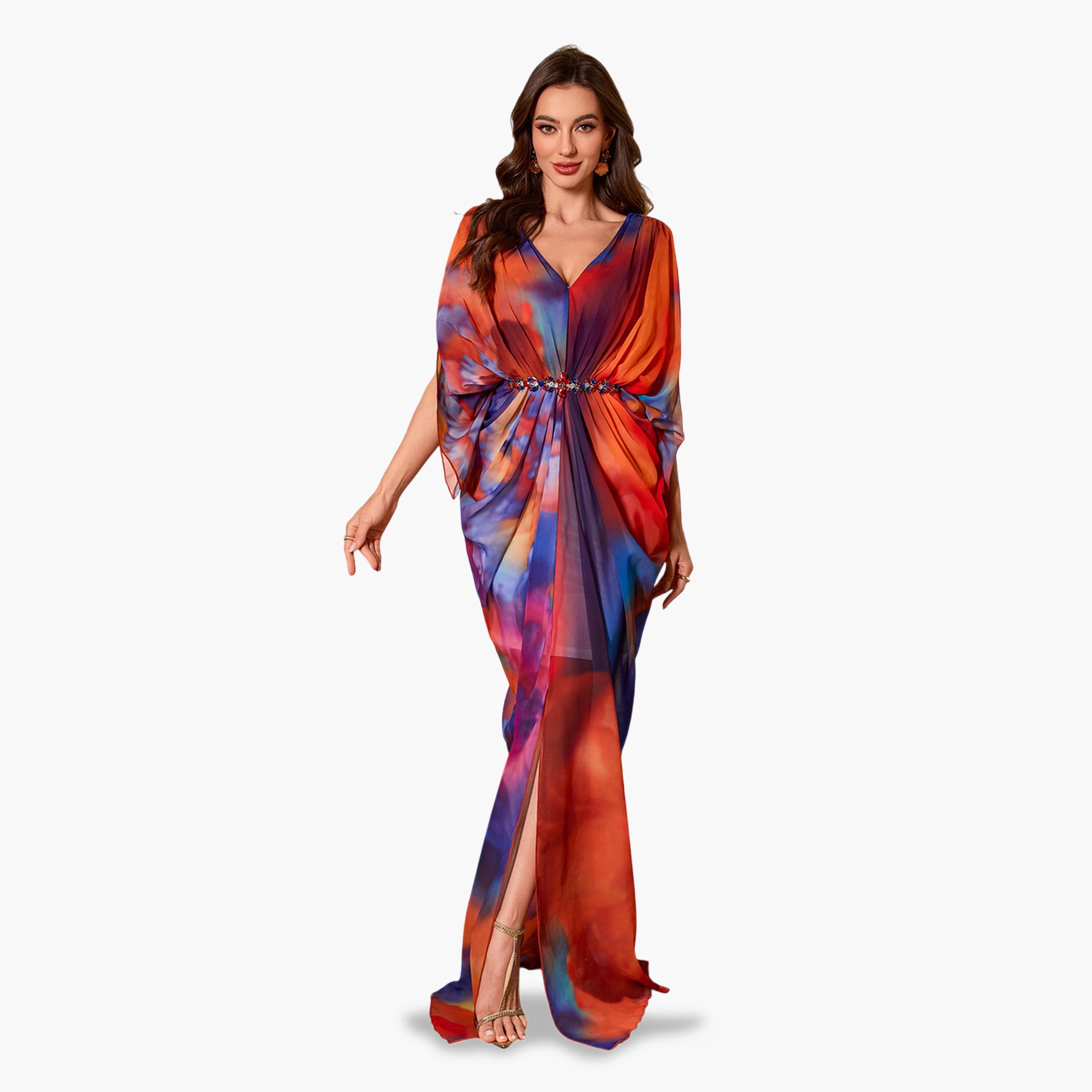 SUPGIR X Styli Red Tie-Dye Print A-Line Maxi Evening Dress-women-clothing-dresses-image-5