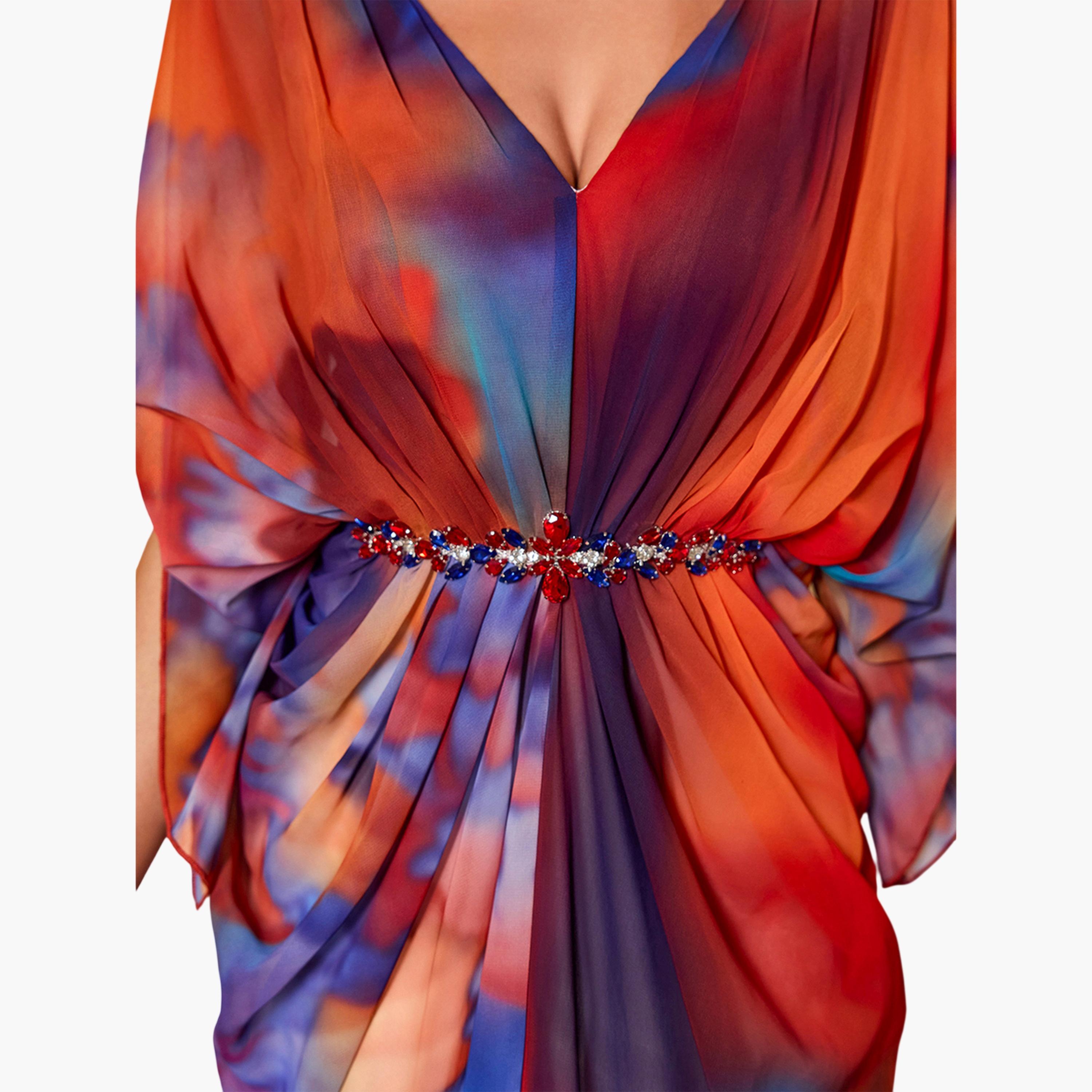 فستان سهرة طويل بحافة واسعة وطبعة تاي داي-women-clothing-dresses-image-6