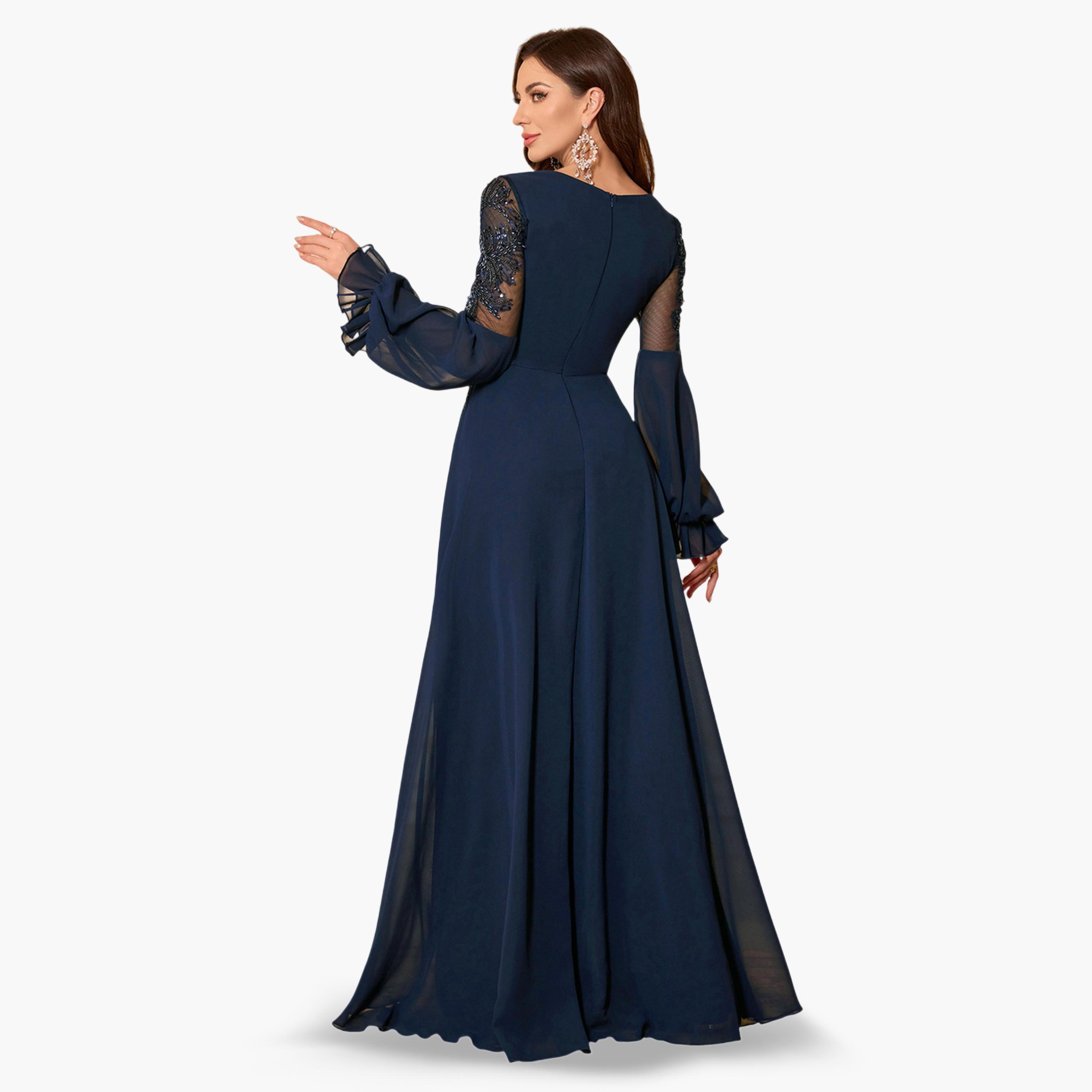 فستان سهرة طويل بحافة واسعة ومزين-women-clothing-dresses-image-2