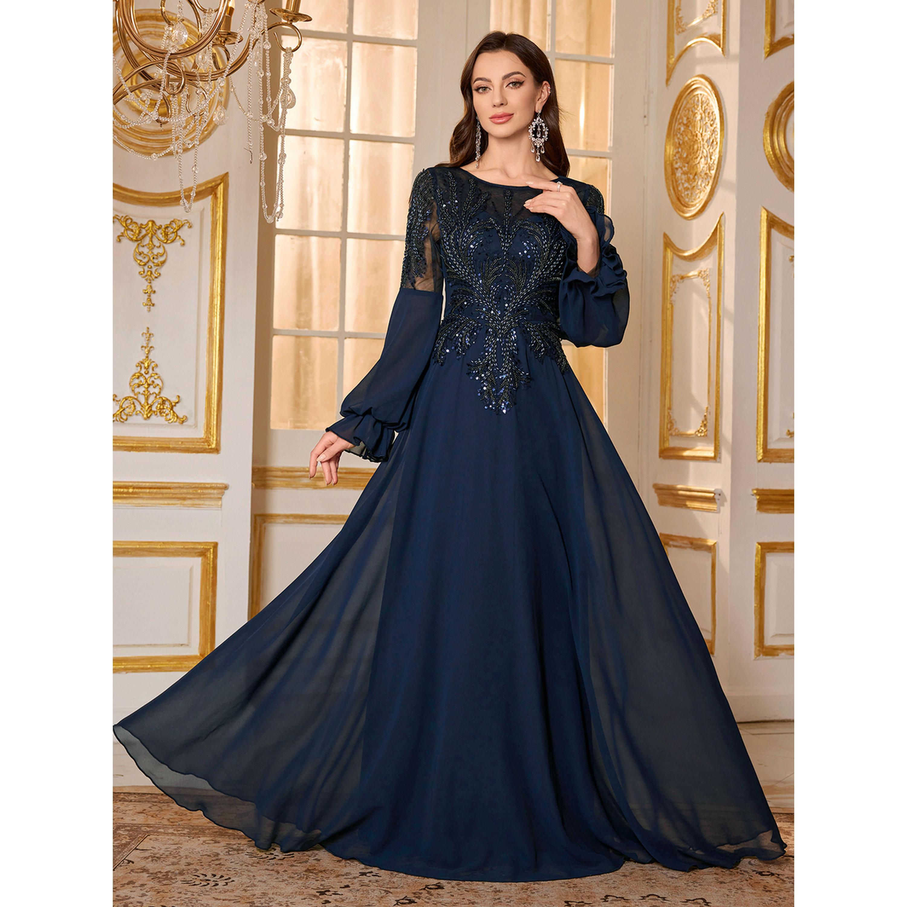 فستان سهرة طويل بحافة واسعة ومزين-women-clothing-dresses-image-5