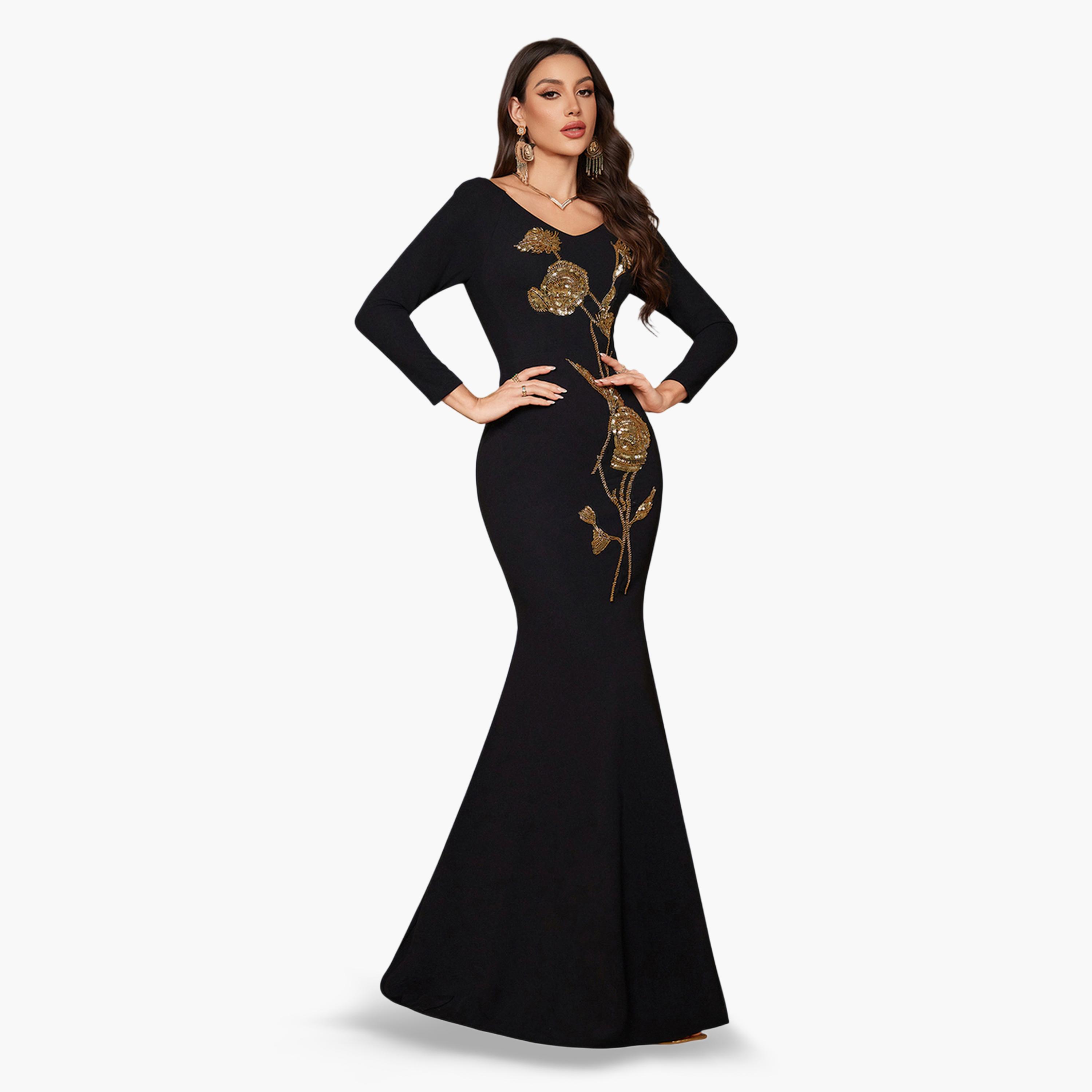 SUPGIR X Styli Black Beaded Sequin Flared Maxi Dress-women-clothing-dresses-image-4