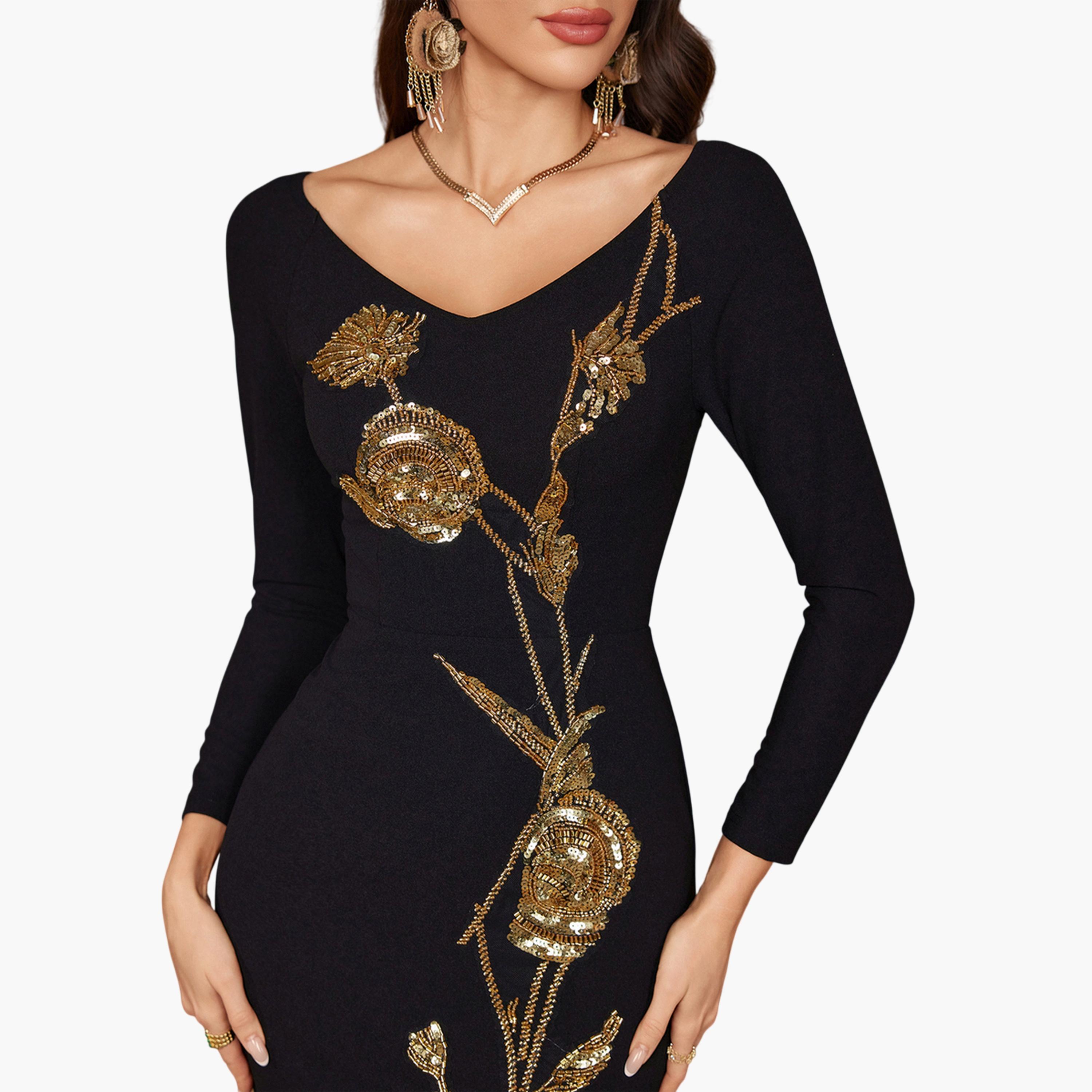 SUPGIR X Styli Black Beaded Sequin Flared Maxi Dress-women-clothing-dresses-image-6