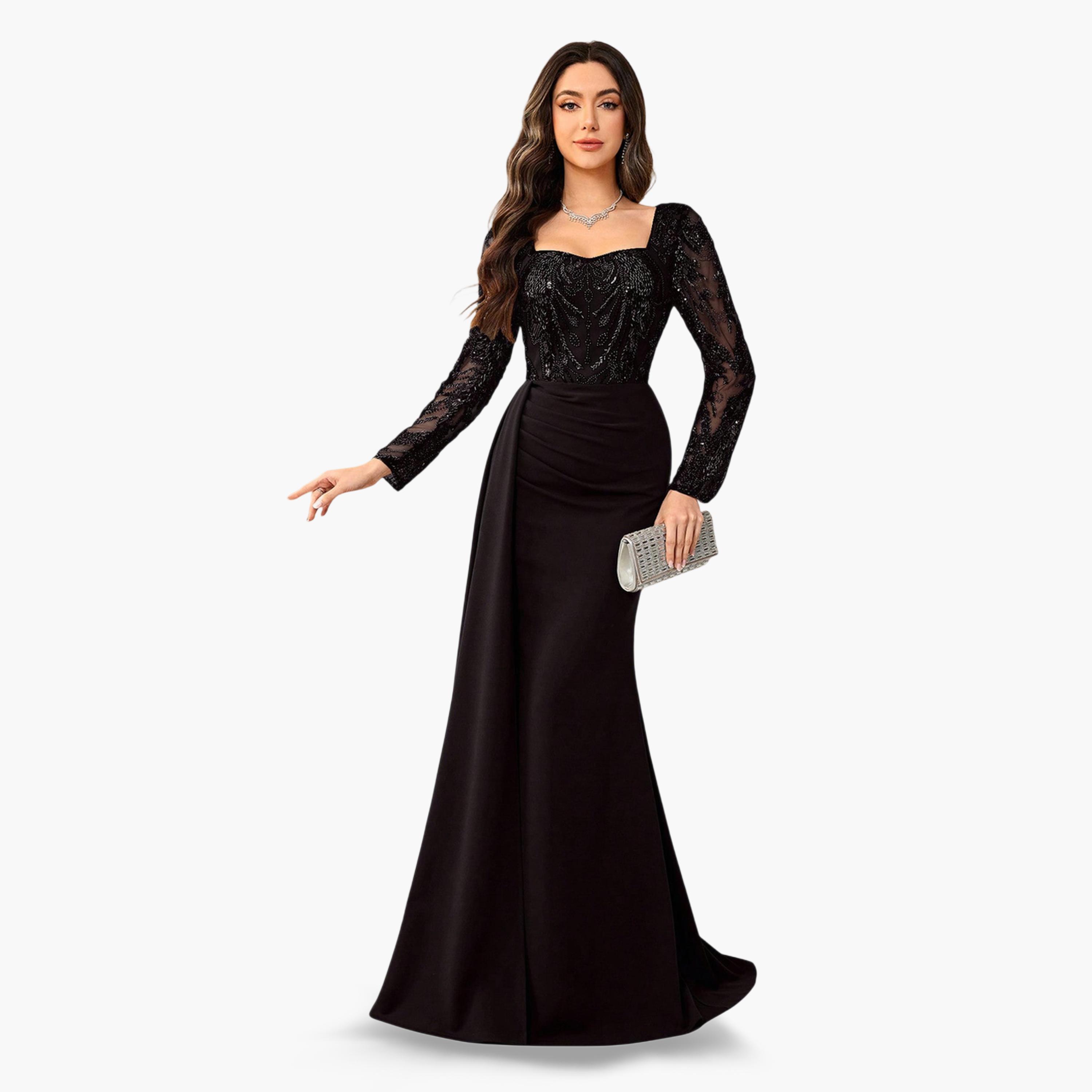SUPGIR X Styli Black Sequin Bodice Maxi Dress-women-clothing-dresses-image-1