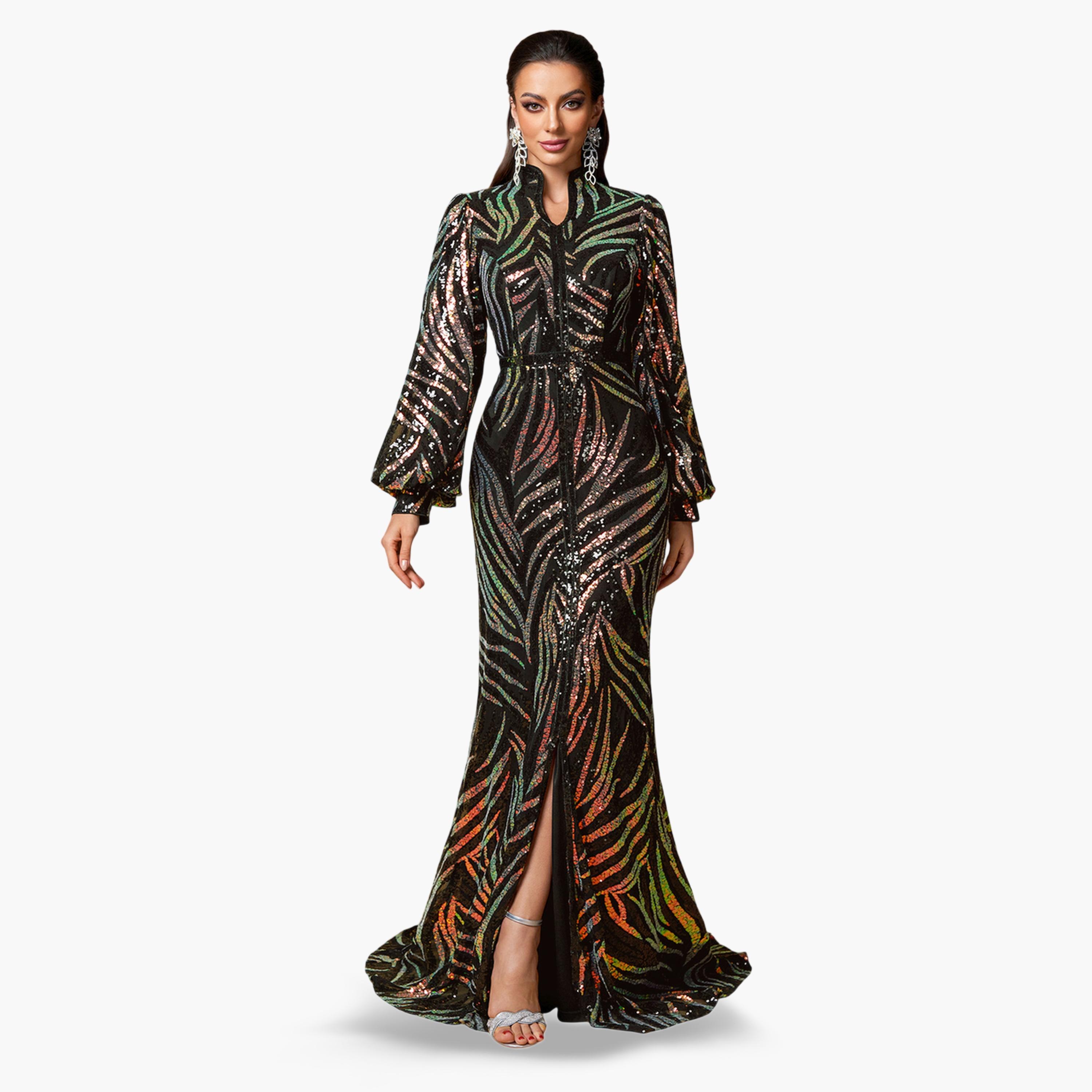 فستان طويل بحافة حورية البحر ومنمقة بالترتر-women-clothing-dresses-image-1