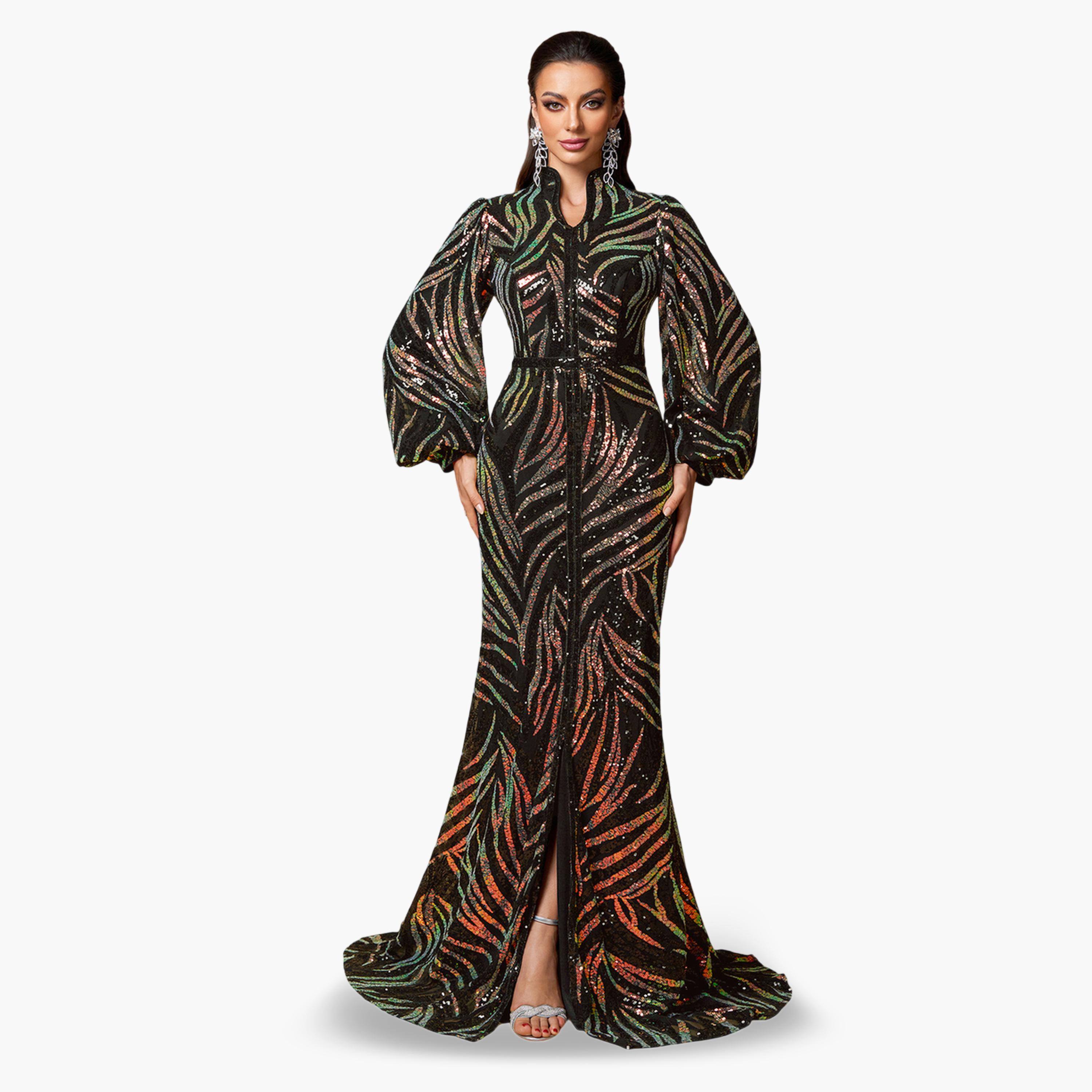 فستان طويل بحافة حورية البحر ومنمقة بالترتر-women-clothing-dresses-image-3