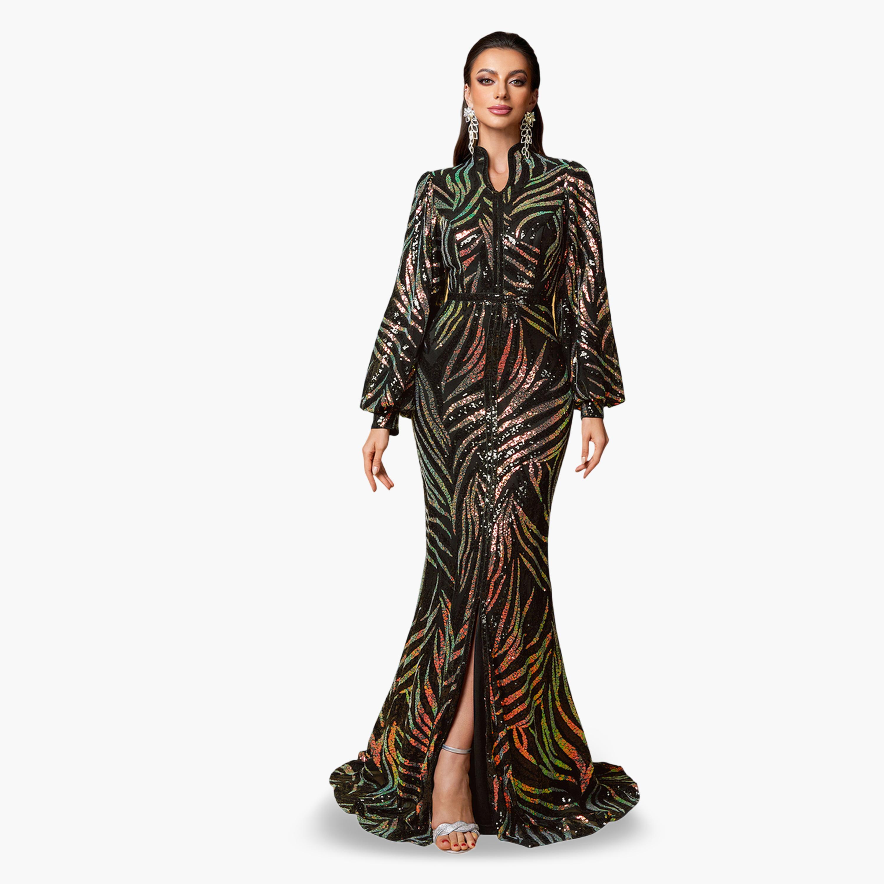 فستان طويل بحافة حورية البحر ومنمقة بالترتر-women-clothing-dresses-image-4
