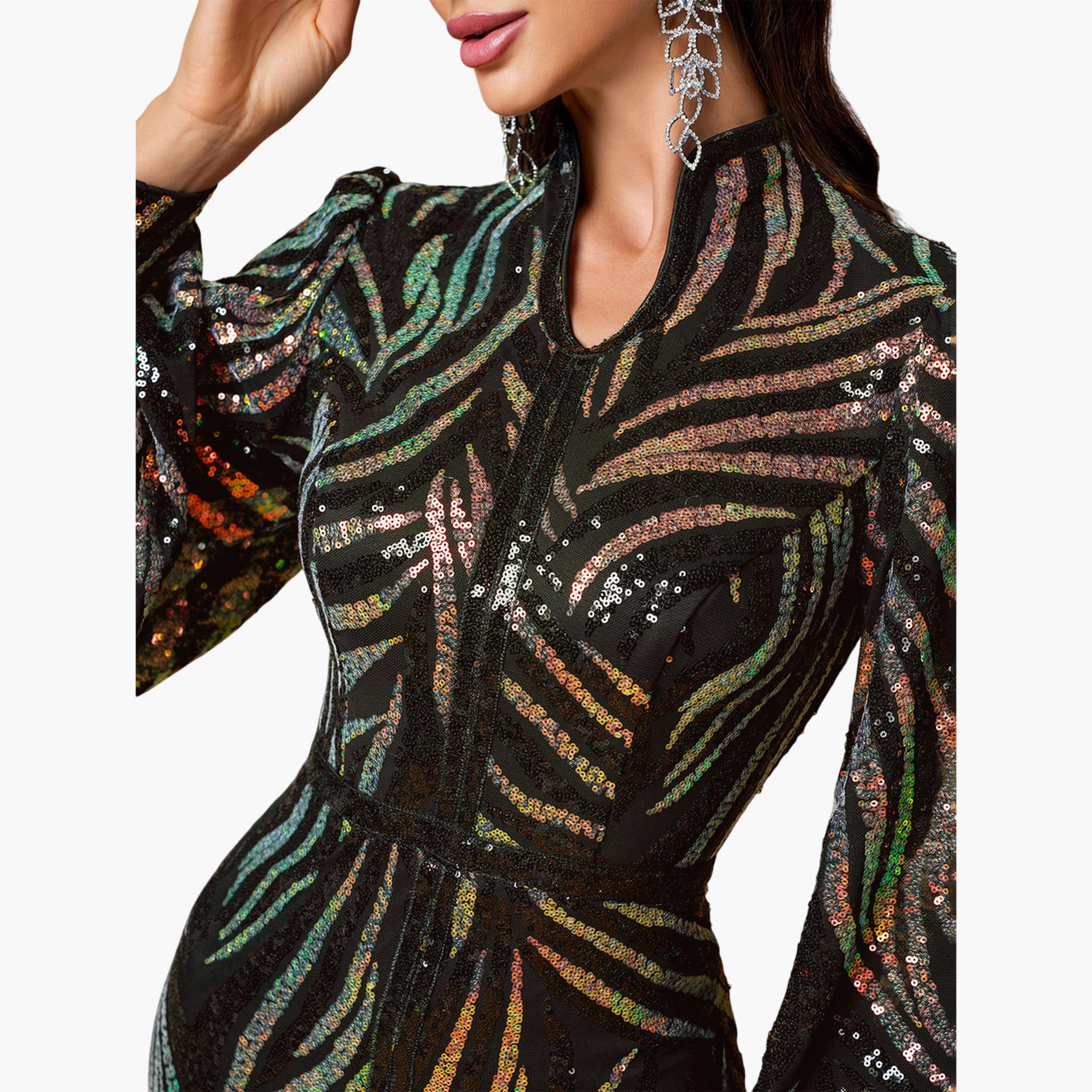 SUPGIR X Styli Black Sequin Mermaid Hem Maxi Dress-women-clothing-dresses-image-6