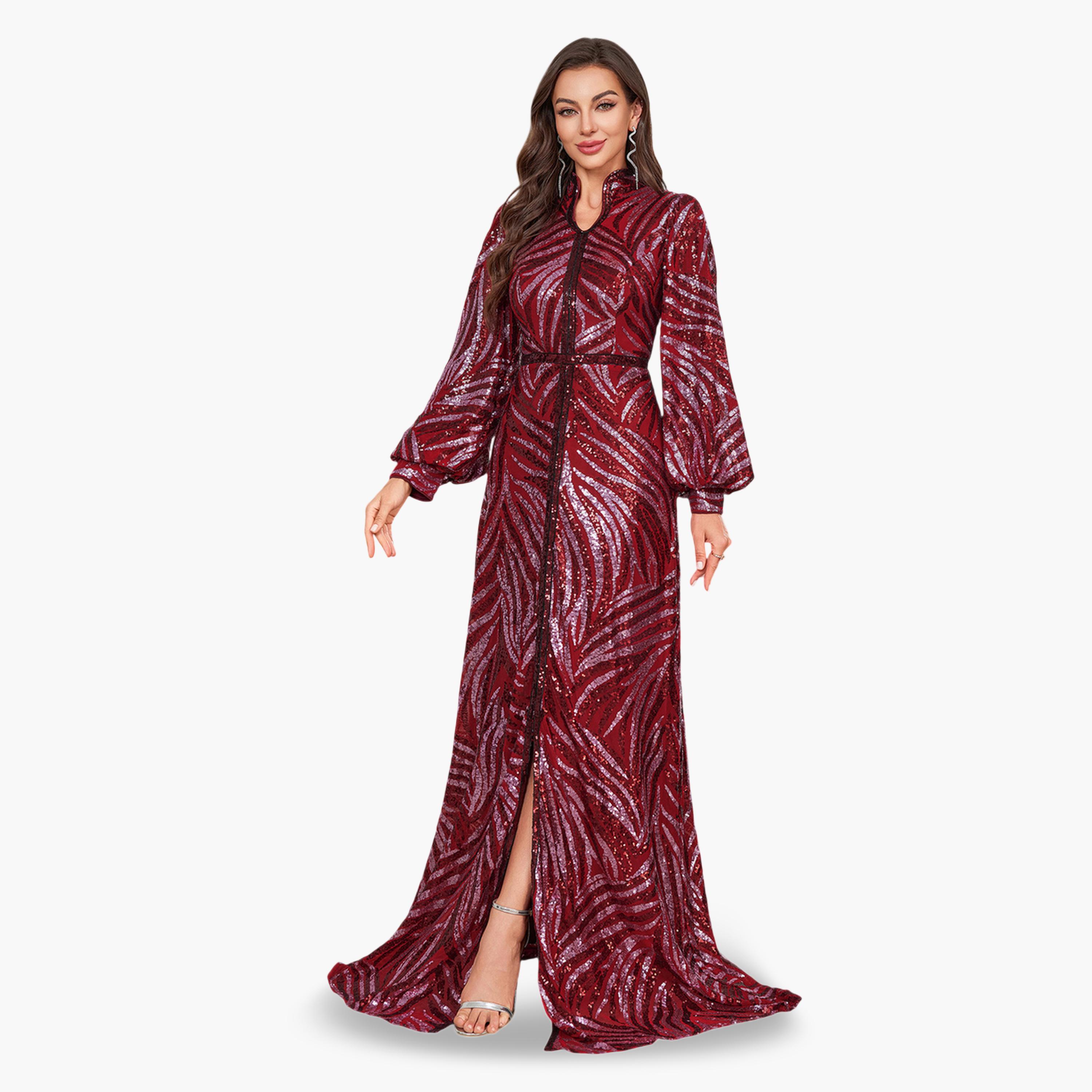 فستان طويل بحافة حورية البحر ومنمقة بالترتر-women-clothing-dresses-image-1
