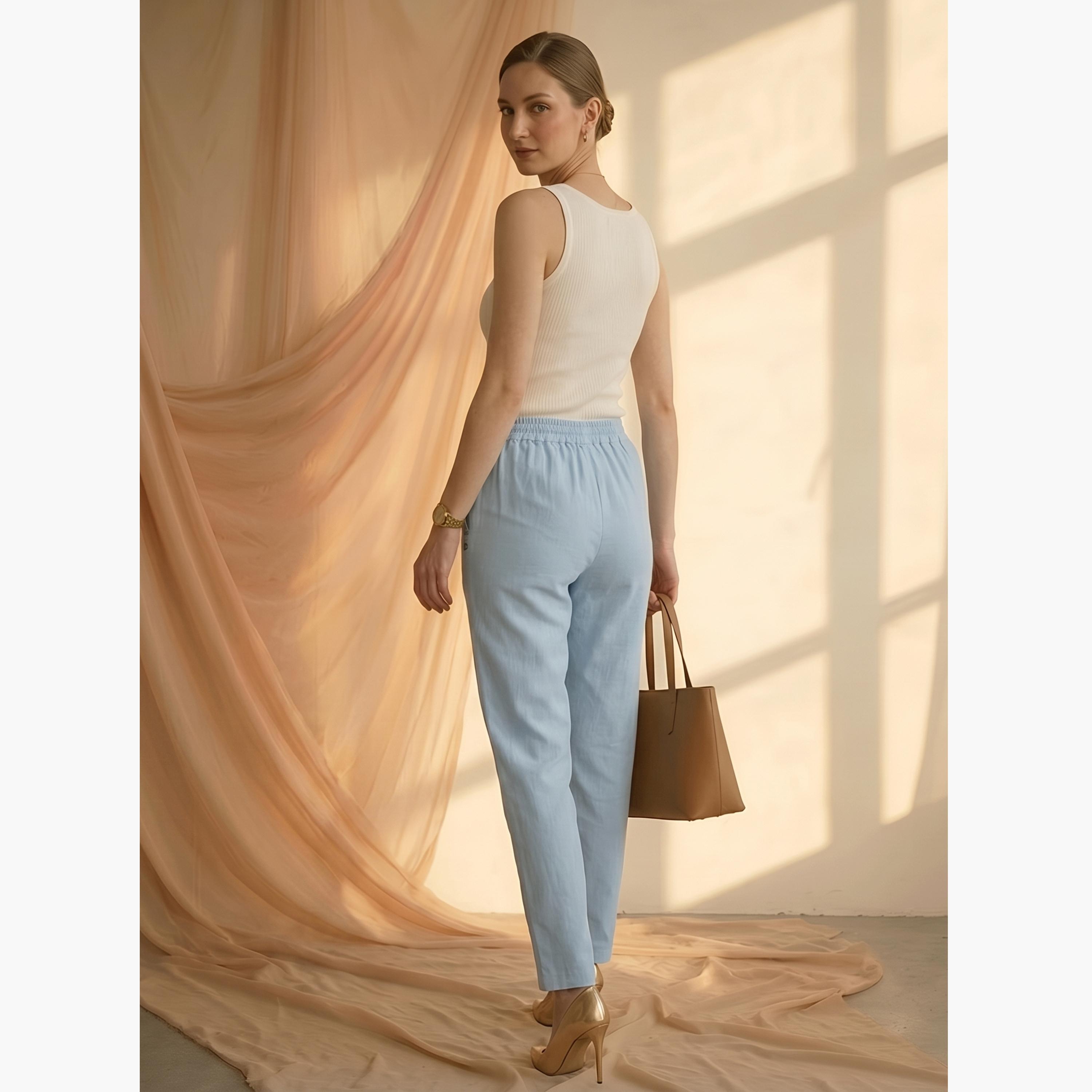 Mish X Styli Blue Drawstring Button Details Straight Fit Trouser-women-clothing-bottoms-joggers-image-4