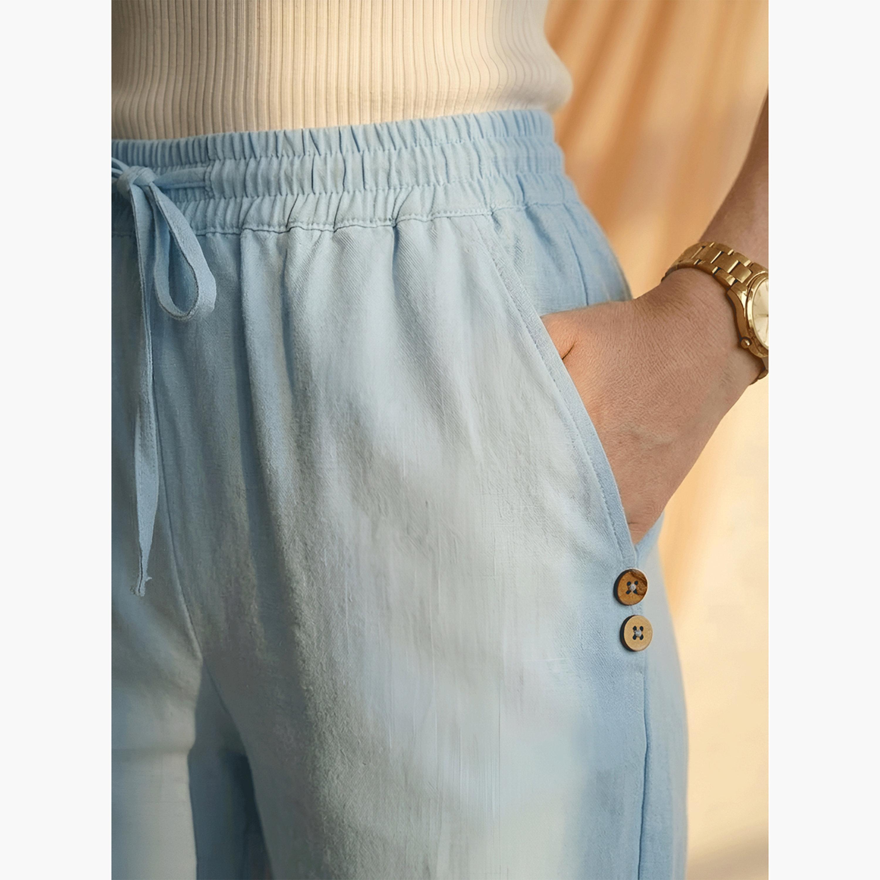 Mish X Styli Blue Drawstring Button Details Straight Fit Trouser-women-clothing-bottoms-joggers-image-5