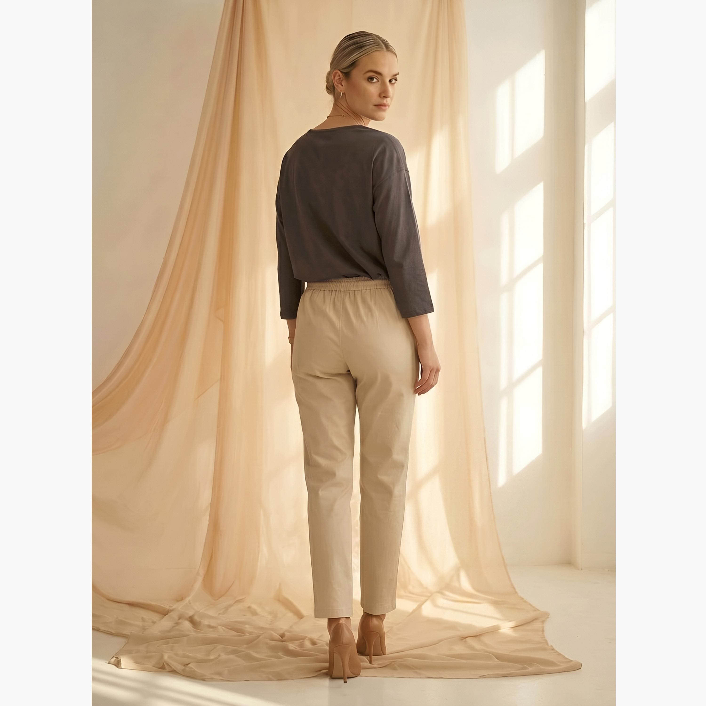 Mish X Styli Beige Drawstring Button Details Straight Fit Trouser-women-clothing-bottoms-joggers-image-5