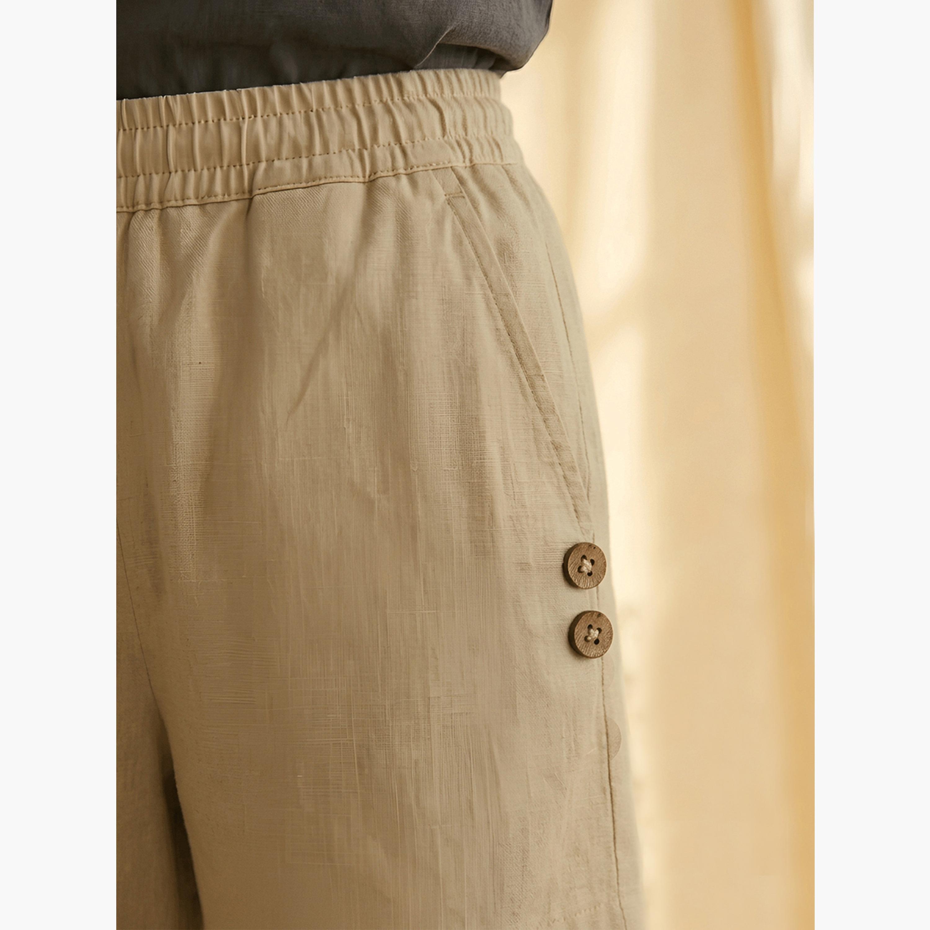 Mish X Styli Beige Drawstring Button Details Straight Fit Trouser-women-clothing-bottoms-joggers-image-6