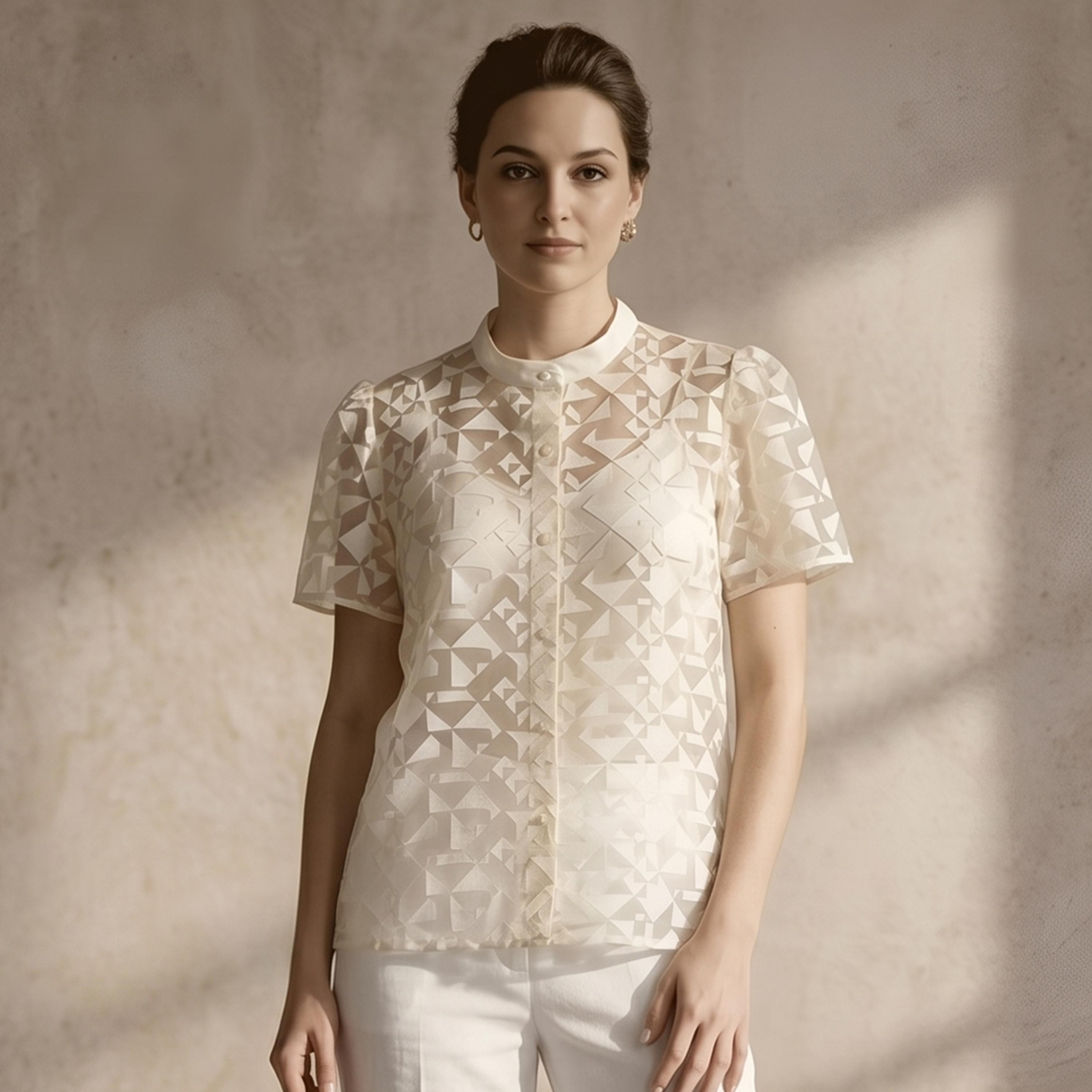 بلوزة شفافة بياقة ماندارين وطبعة هندسية-women-clothing-shirtsandblouses-shirts-image-1