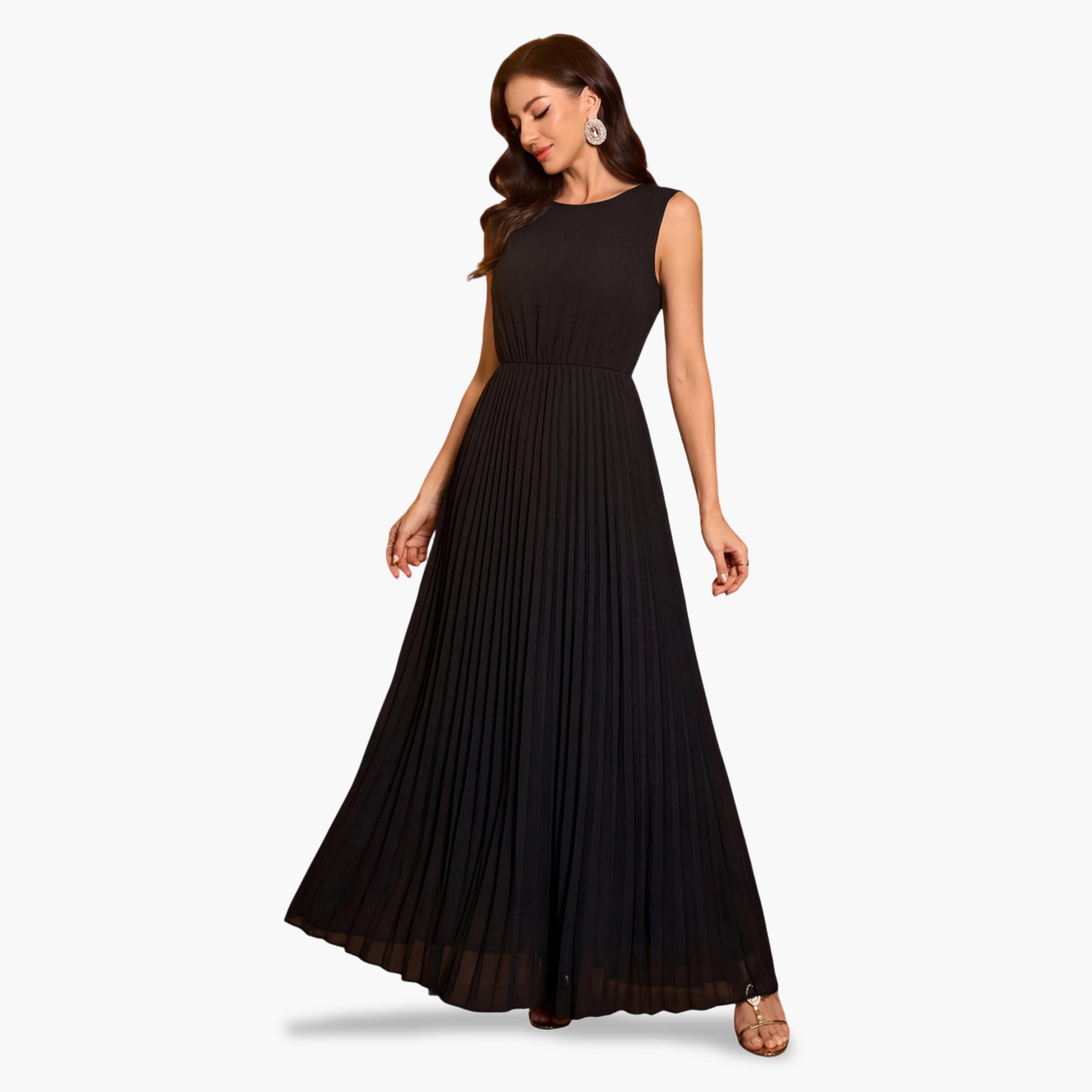 SUPGIR X Styli Black Pleated A-Line Maxi Dress and Gold Sequin Kaftan Set-women-clothing-coordsets-image-3