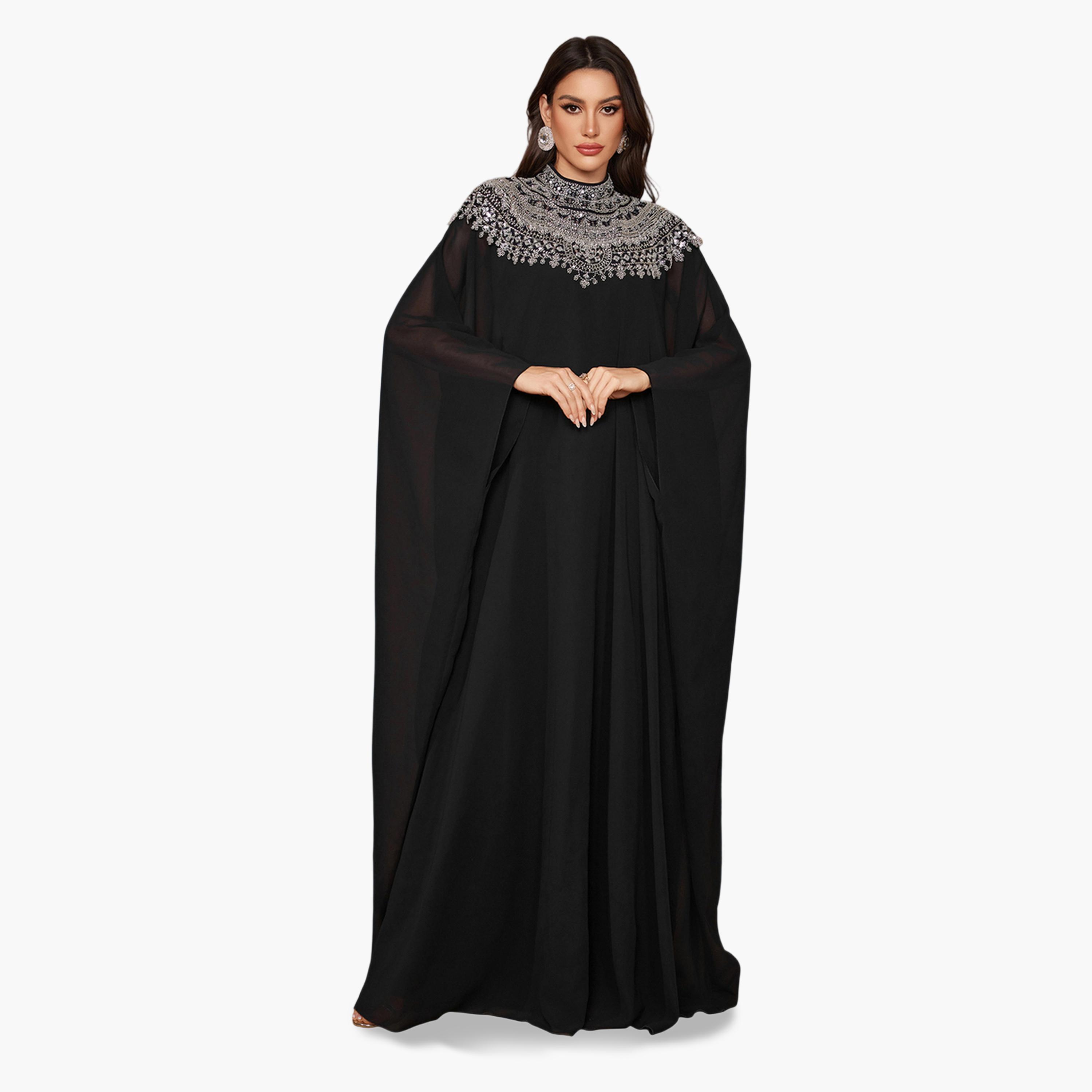SUPGIR X Styli Black Beaded Sequin High Neck Maxi Dress-women-clothing-dresses-image-1