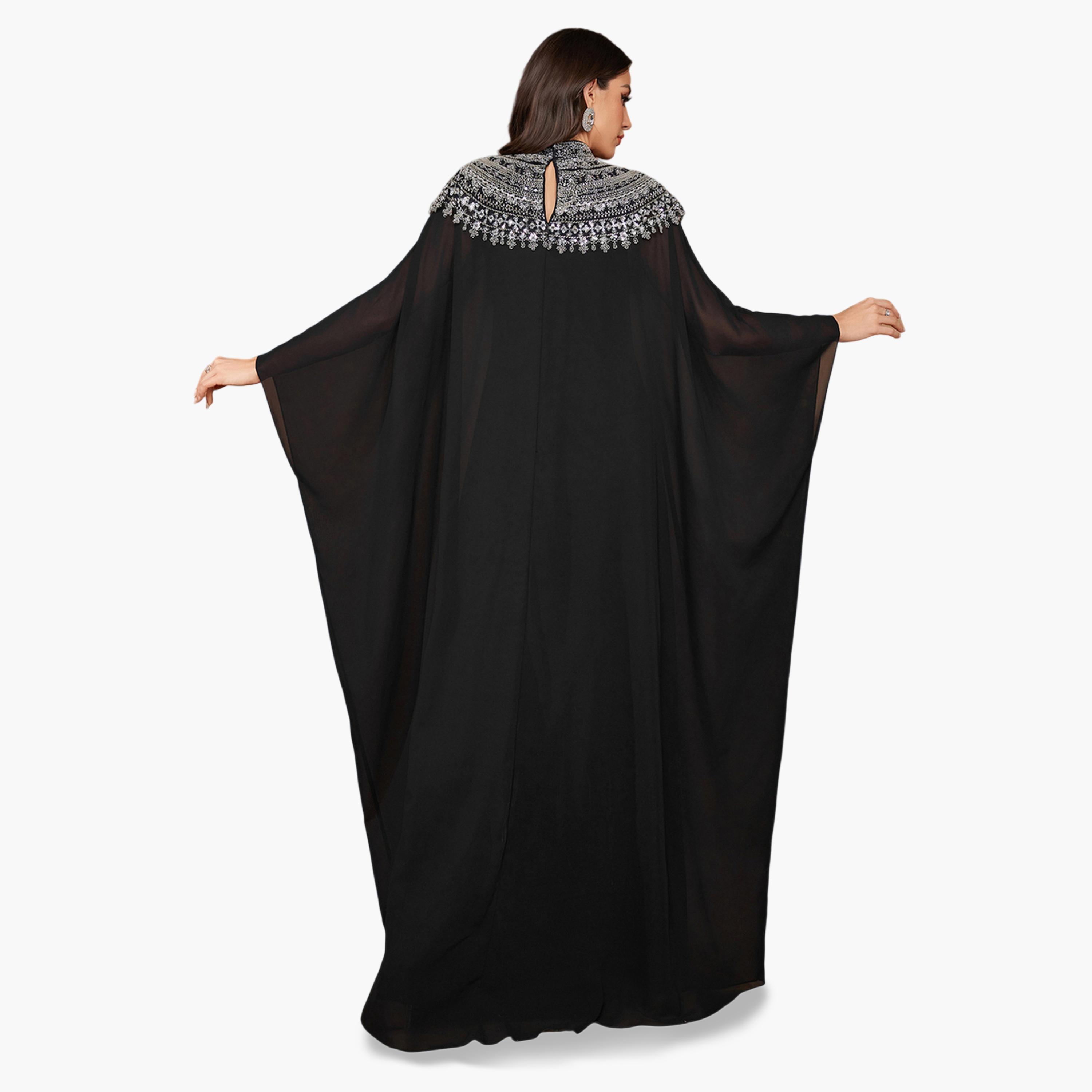 فستان طويل بياقة عالية ومزين بالخرز والترتر-women-clothing-dresses-image-4