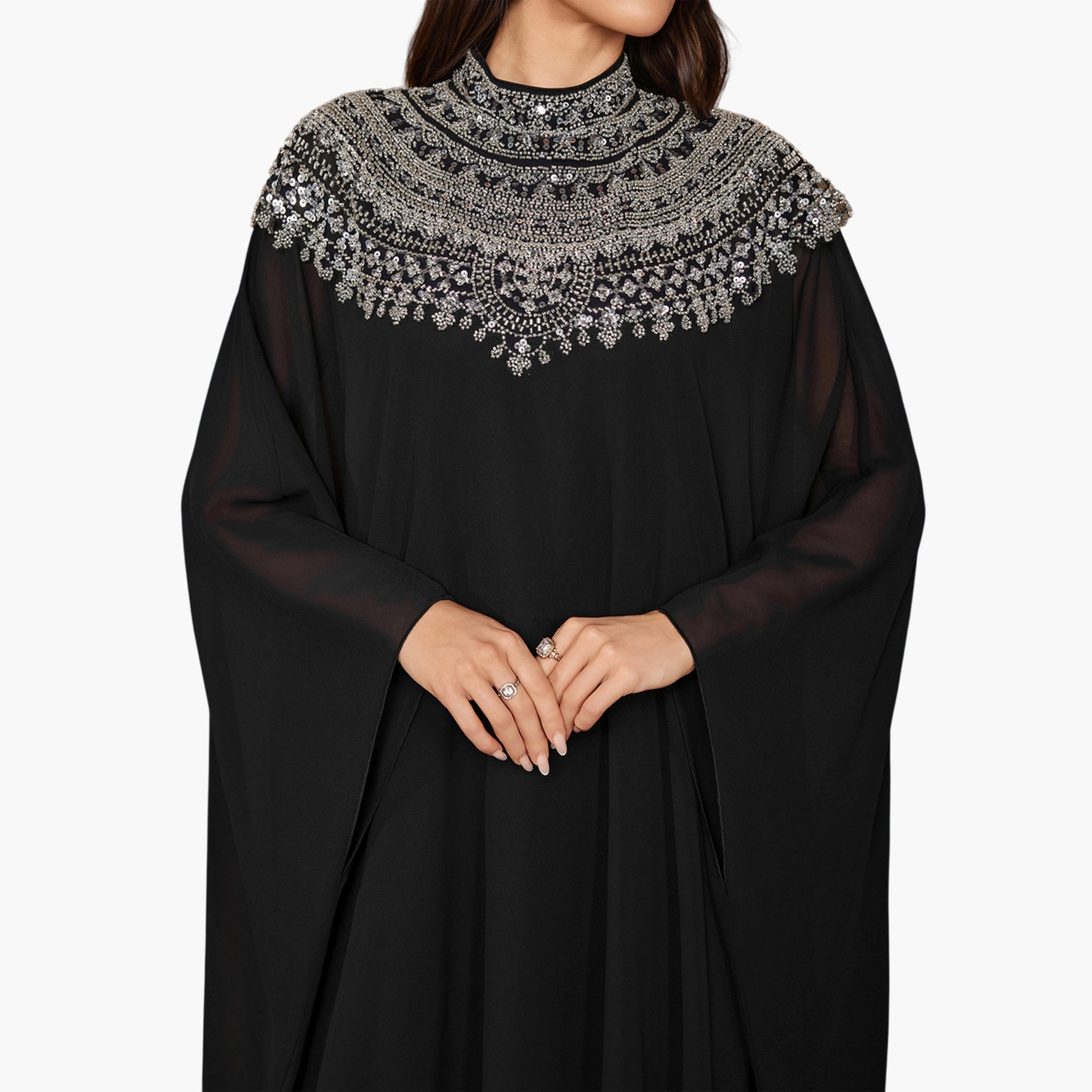 فستان طويل بياقة عالية ومزين بالخرز والترتر-women-clothing-dresses-image-6