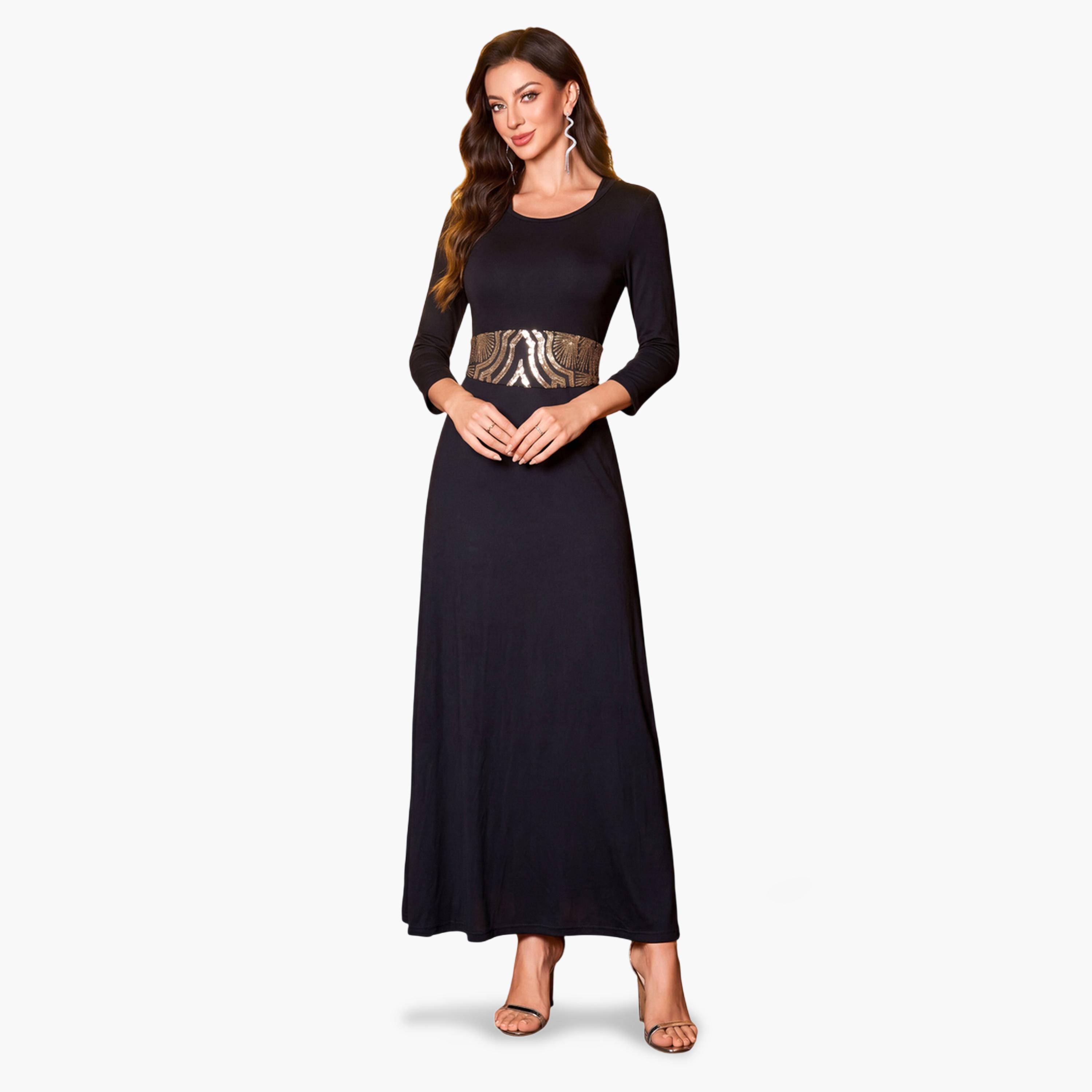 SUPGIR X Styli Black Sequin Front Open Kimono and Maxi Dress Co-ord Set-women-clothing-coordsets-image-2