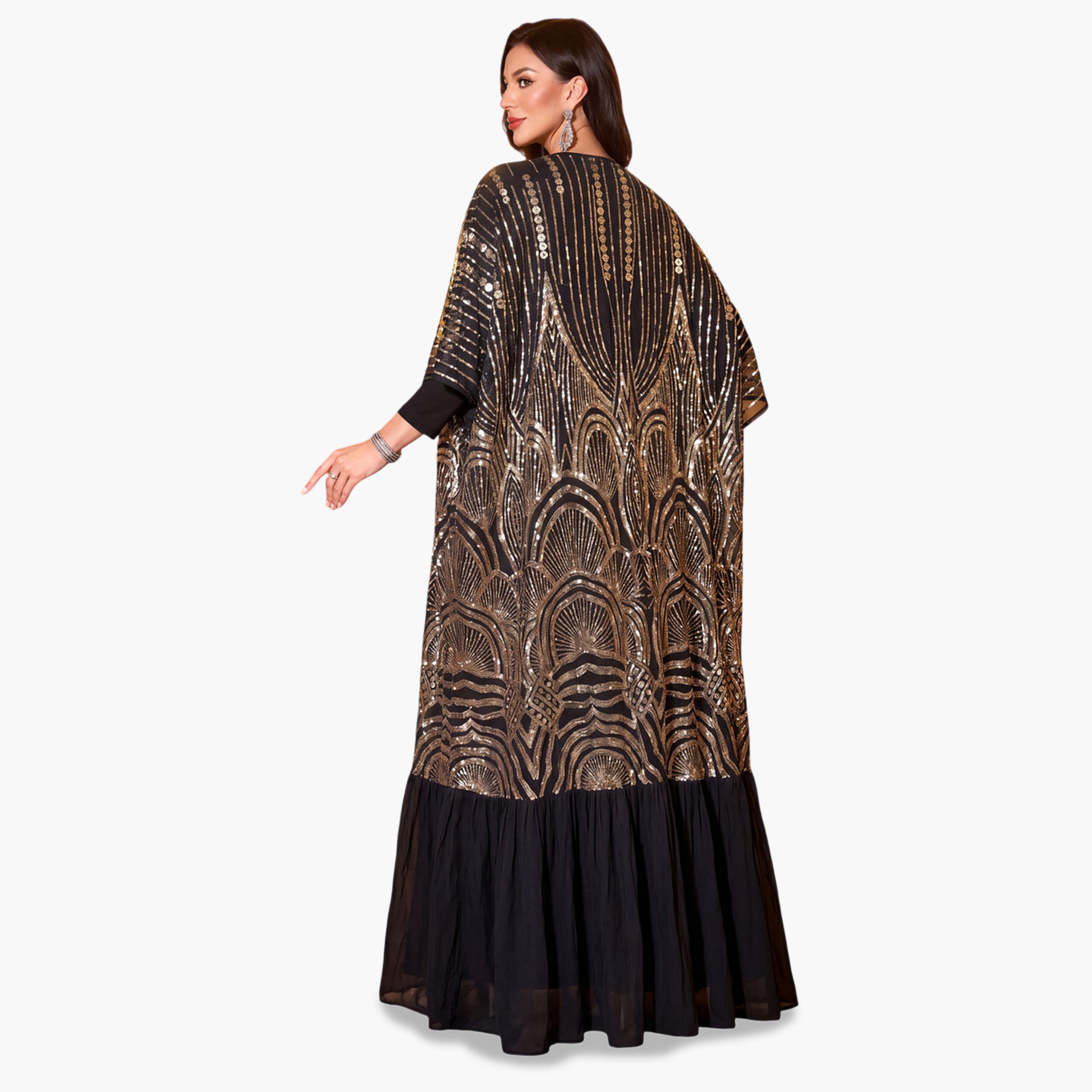 SUPGIR X Styli Black Sequin Front Open Kimono and Maxi Dress Co-ord Set-women-clothing-coordsets-image-5