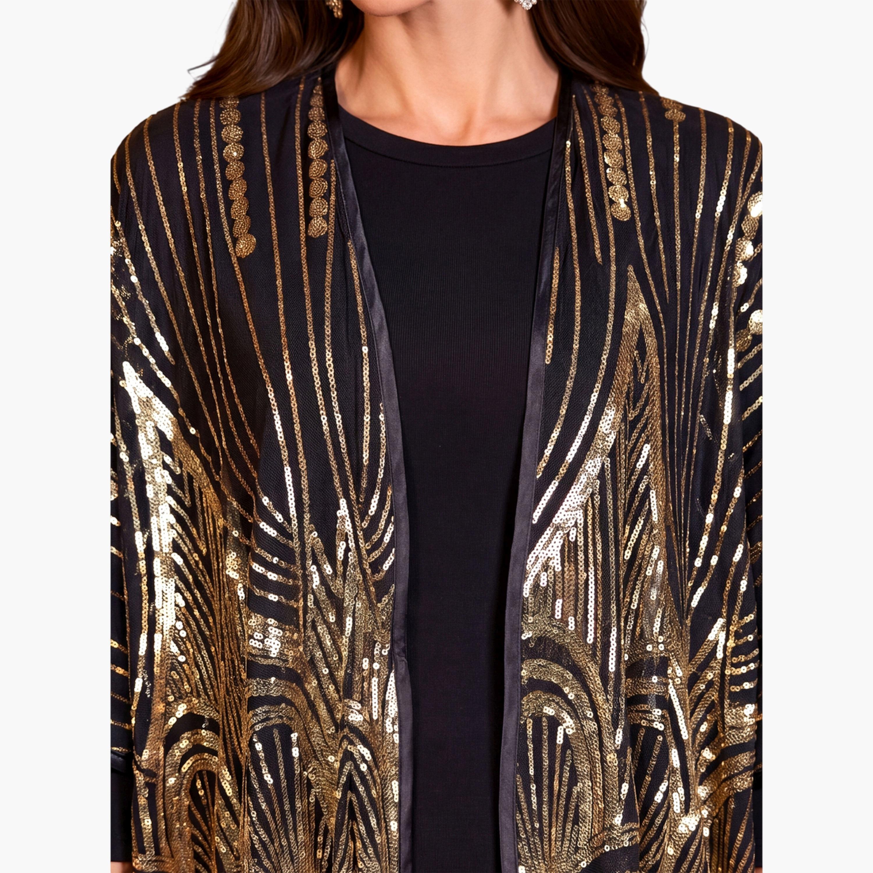 SUPGIR X Styli Black Sequin Front Open Kimono and Maxi Dress Co-ord Set-women-clothing-coordsets-image-6