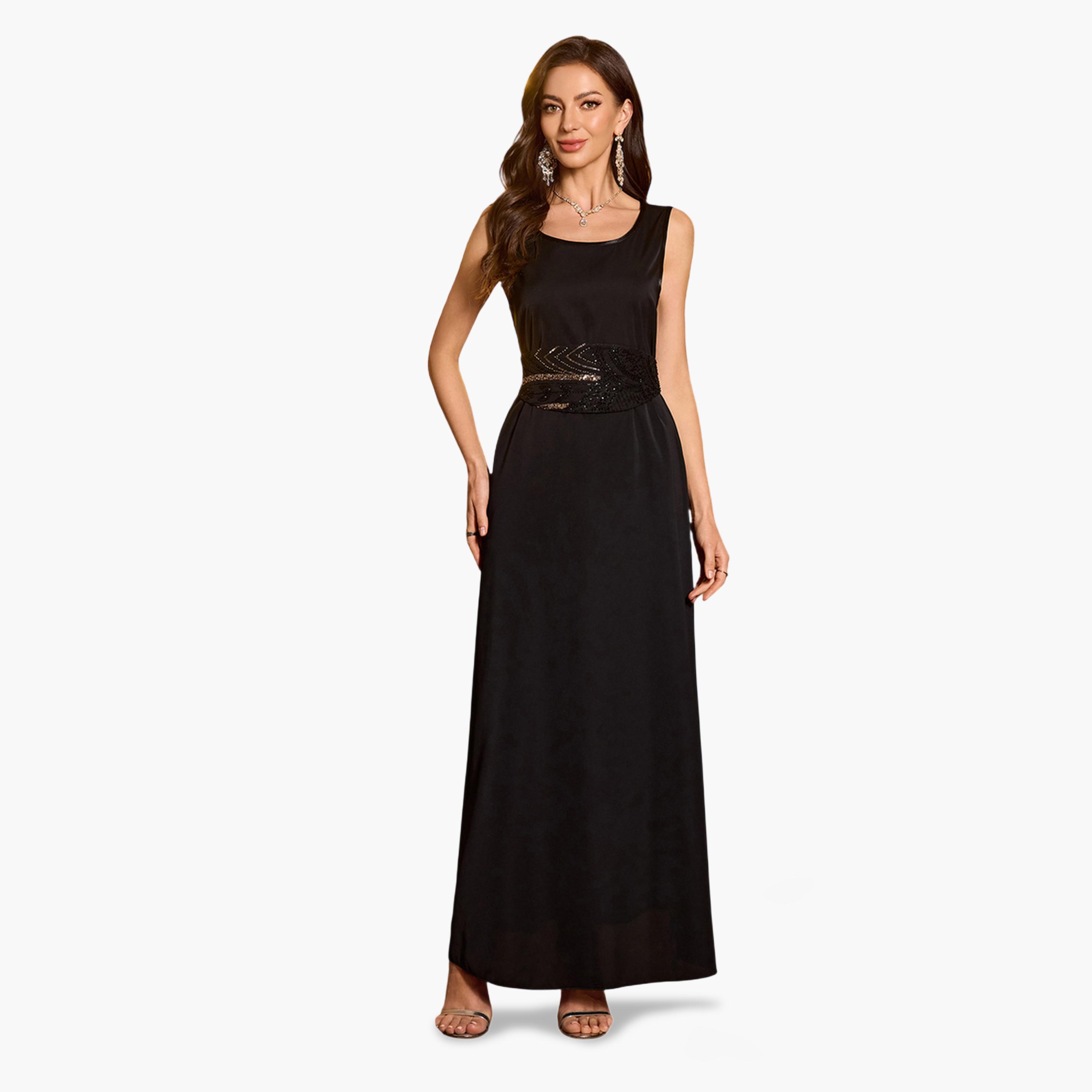 طقم منسق من فستان طويل وكيمونو شبك منمقة بالترتر-women-clothing-coordsets-image-2
