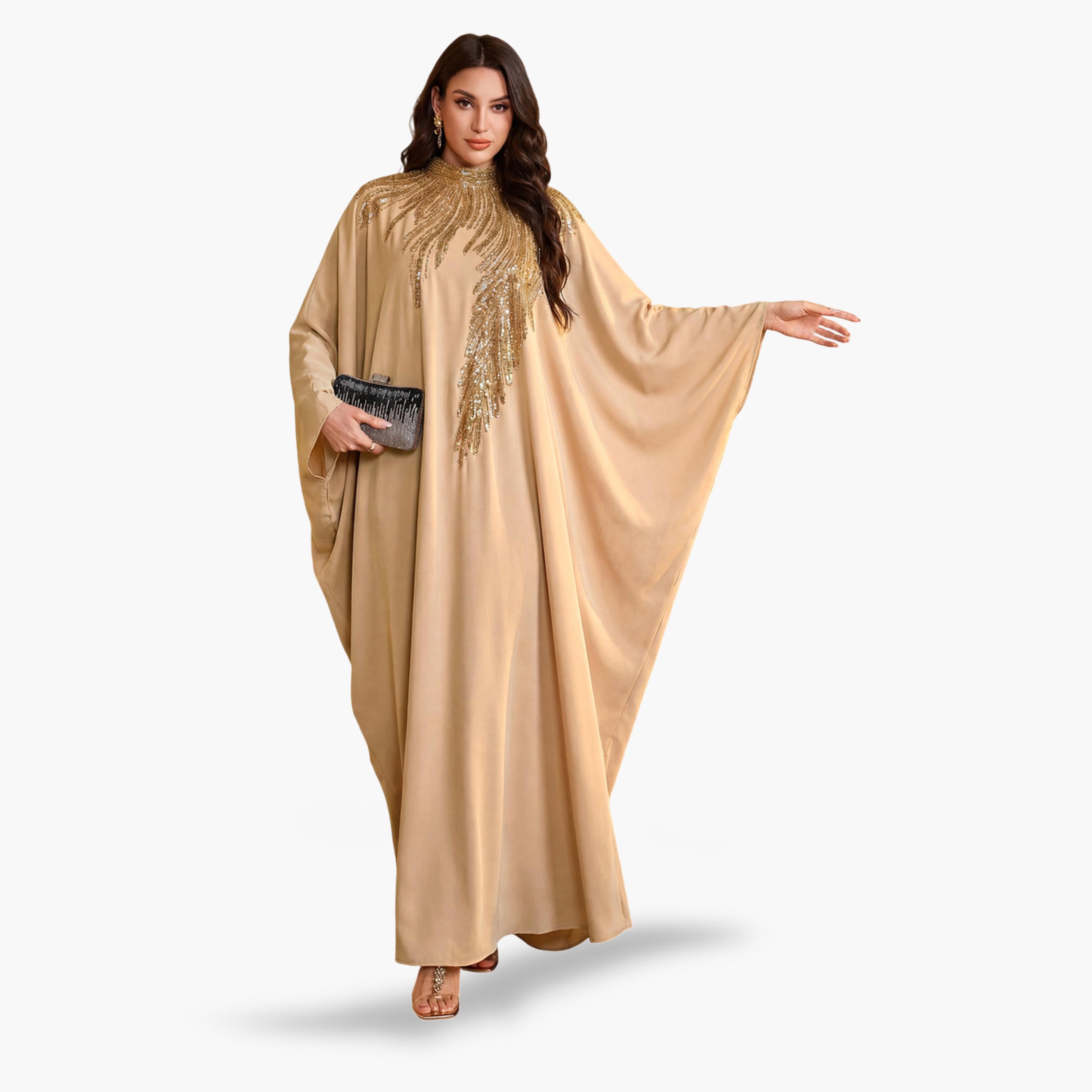 قفطان مزين بالترتر باللون البيج-women-arabicclothing-kaftan-image-2