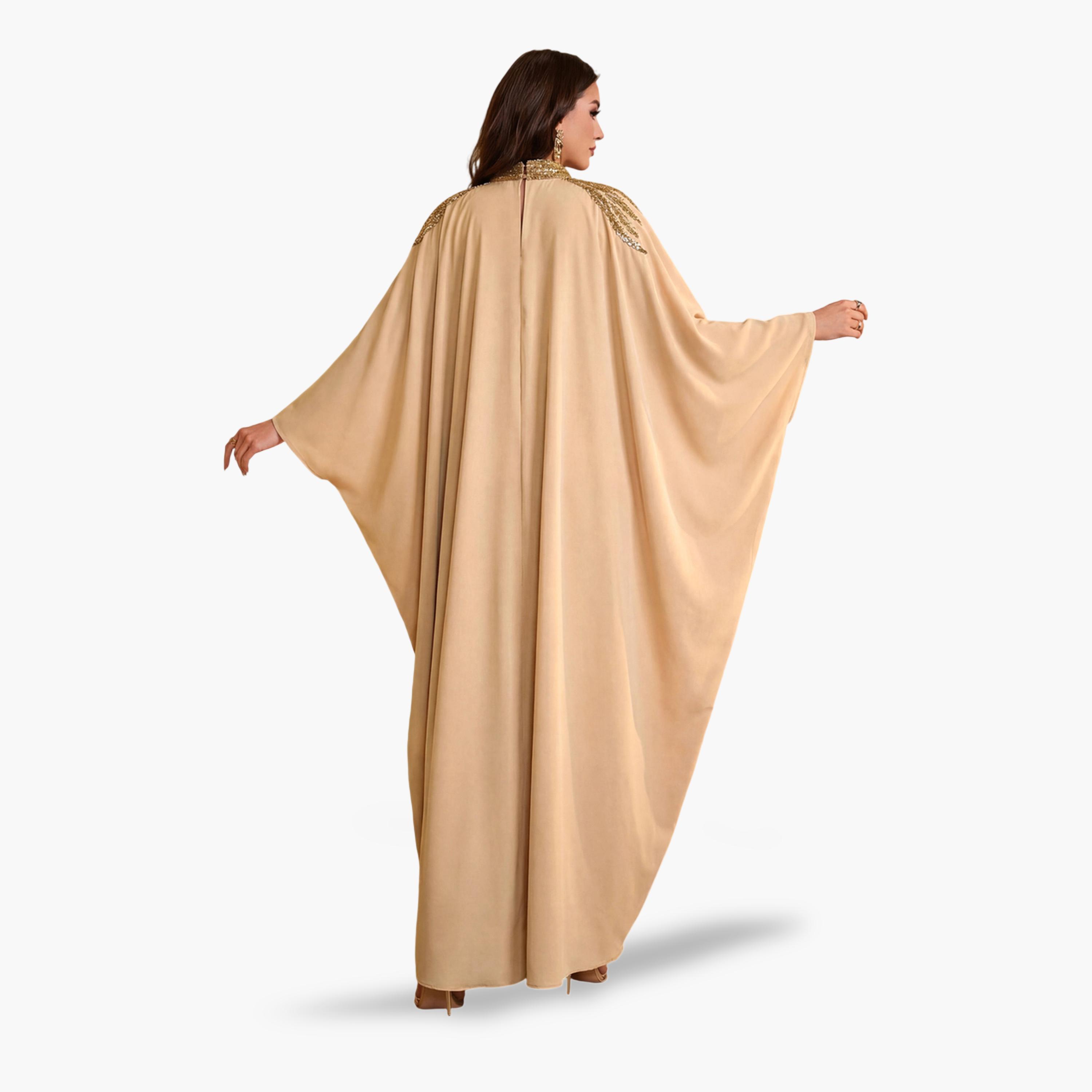 قفطان مزين بالترتر باللون البيج-women-arabicclothing-kaftan-image-5
