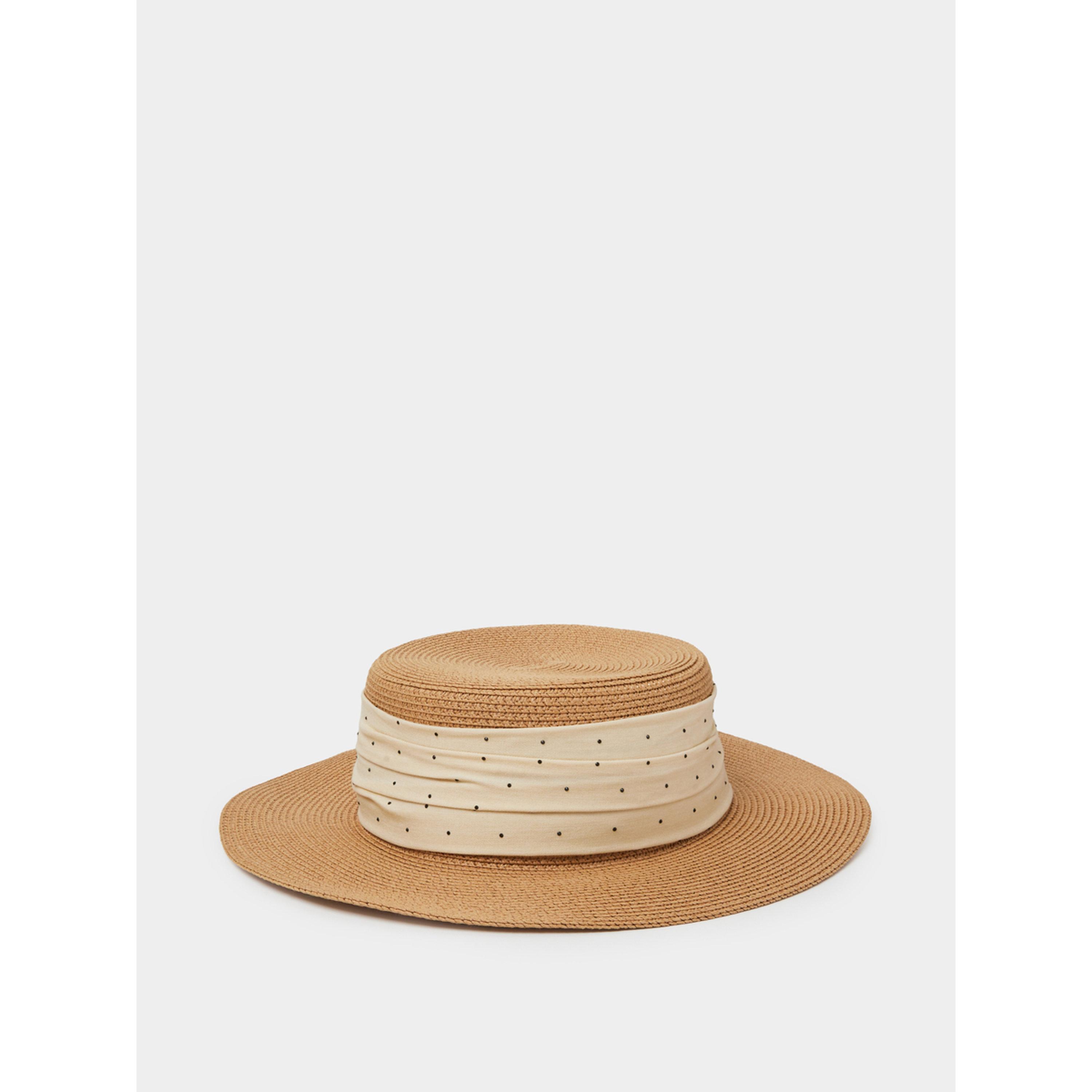 Styli Beige Polka Dot Straw Boater Hat-women-clothingaccessories-capsandhats-image-1