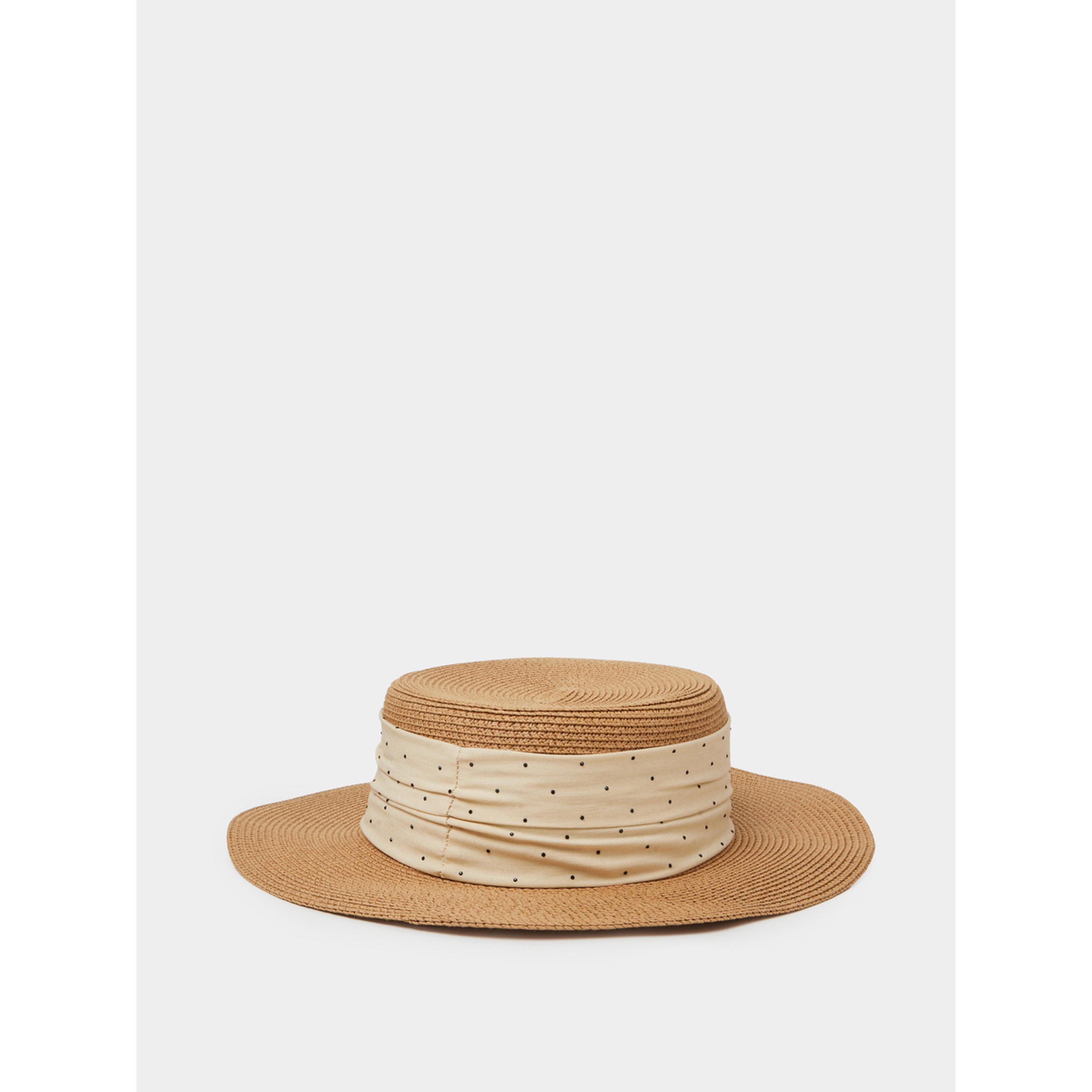 Styli Beige Polka Dot Straw Boater Hat-women-clothingaccessories-capsandhats-image-2
