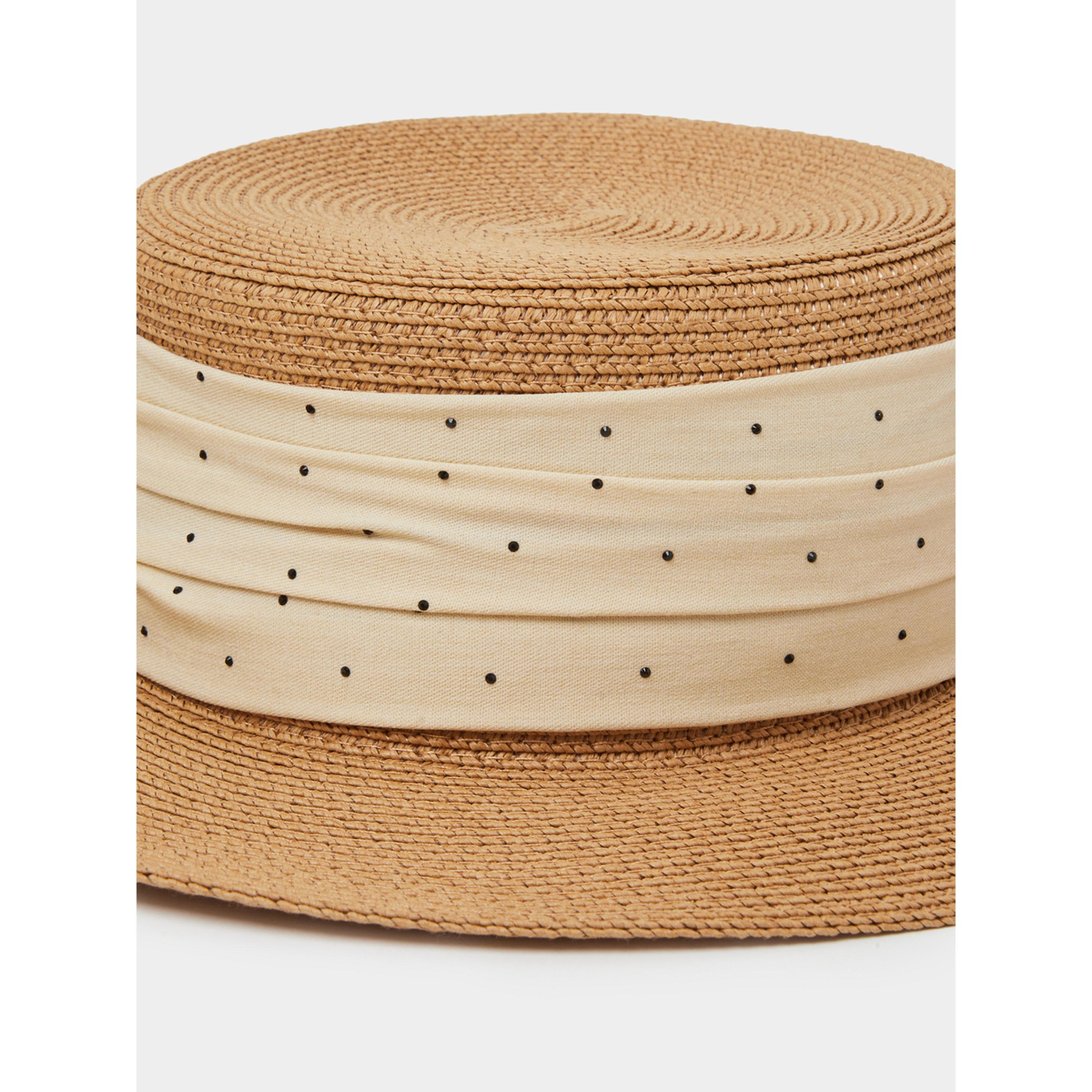 Styli Beige Polka Dot Straw Boater Hat-women-clothingaccessories-capsandhats-image-3