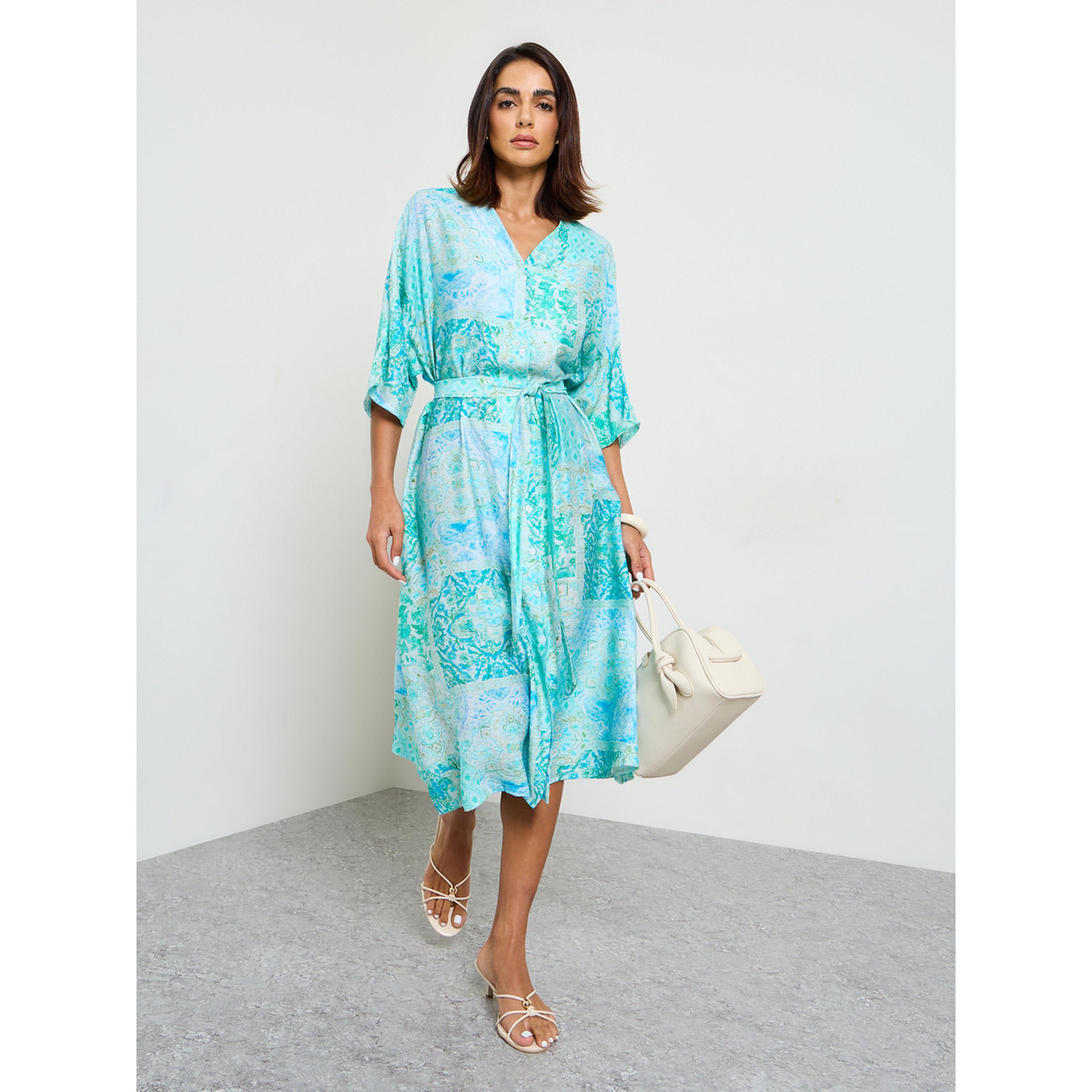Take Two Multi-Color Paisley Midi Kaftan Dress with 3/4 Sleeves-women-clothing-dresses-image-3