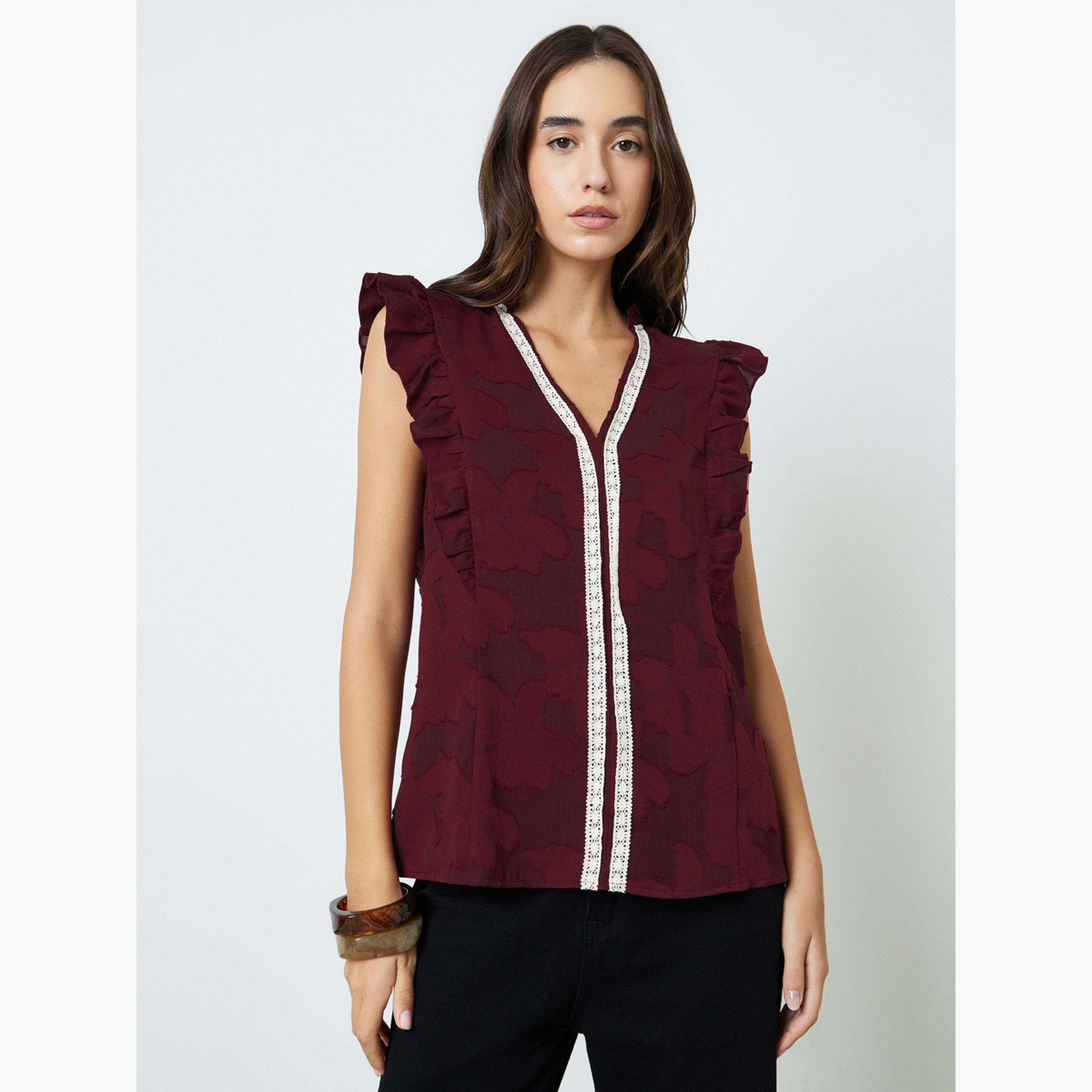 بلوزة سادة بقصة عادية بدون أكمام باللون العنابي-women-clothing-shirtsandblouses-blouses-image-1