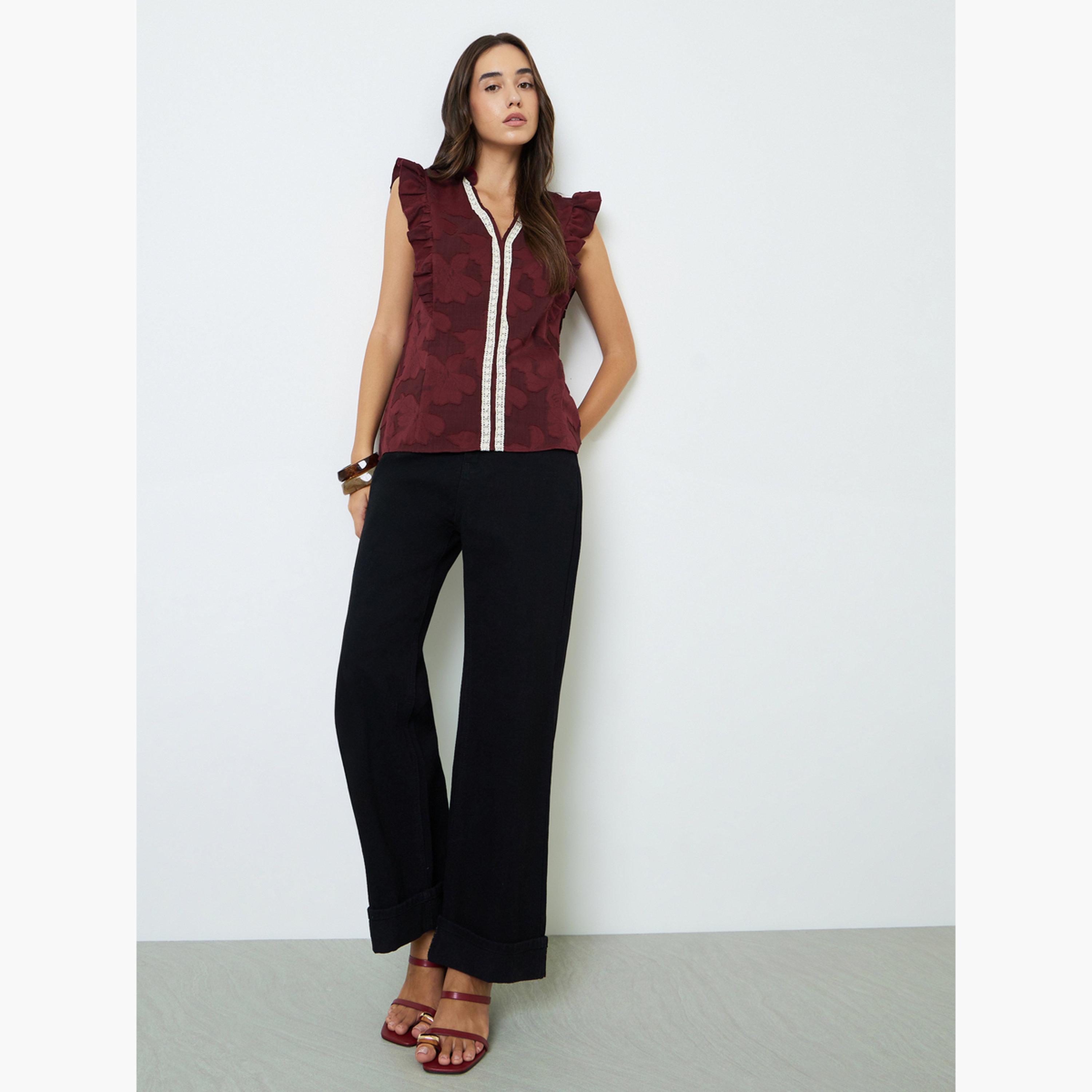 بلوزة سادة بقصة عادية بدون أكمام باللون العنابي-women-clothing-shirtsandblouses-blouses-image-2
