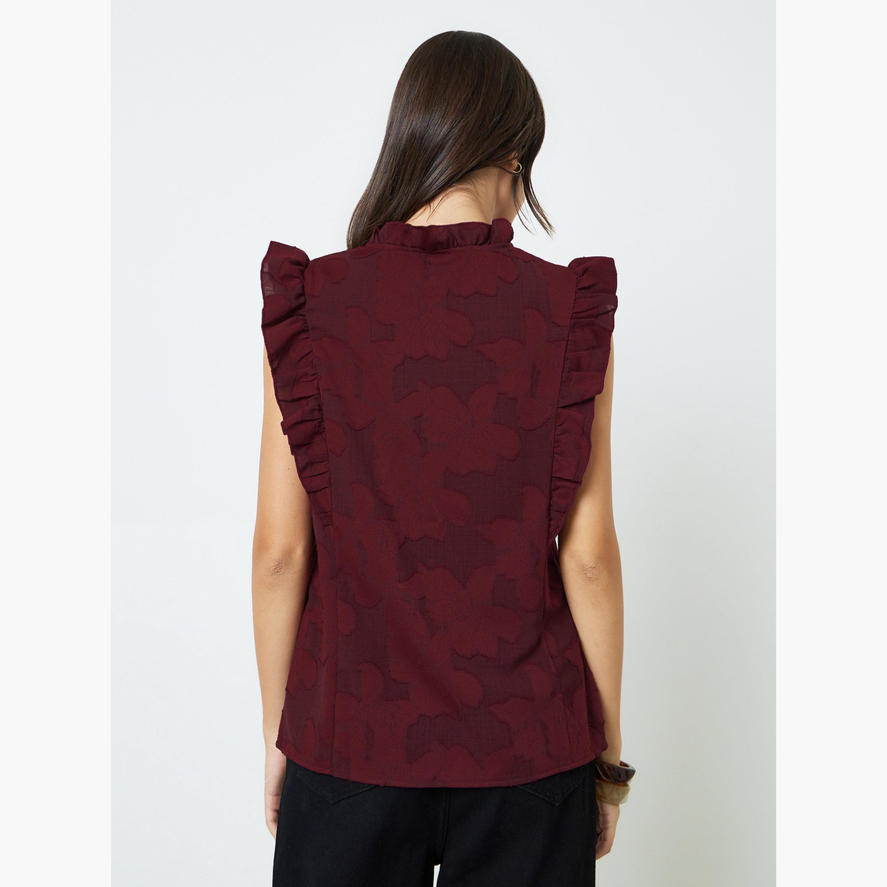 بلوزة سادة بقصة عادية بدون أكمام باللون العنابي-women-clothing-shirtsandblouses-blouses-image-3