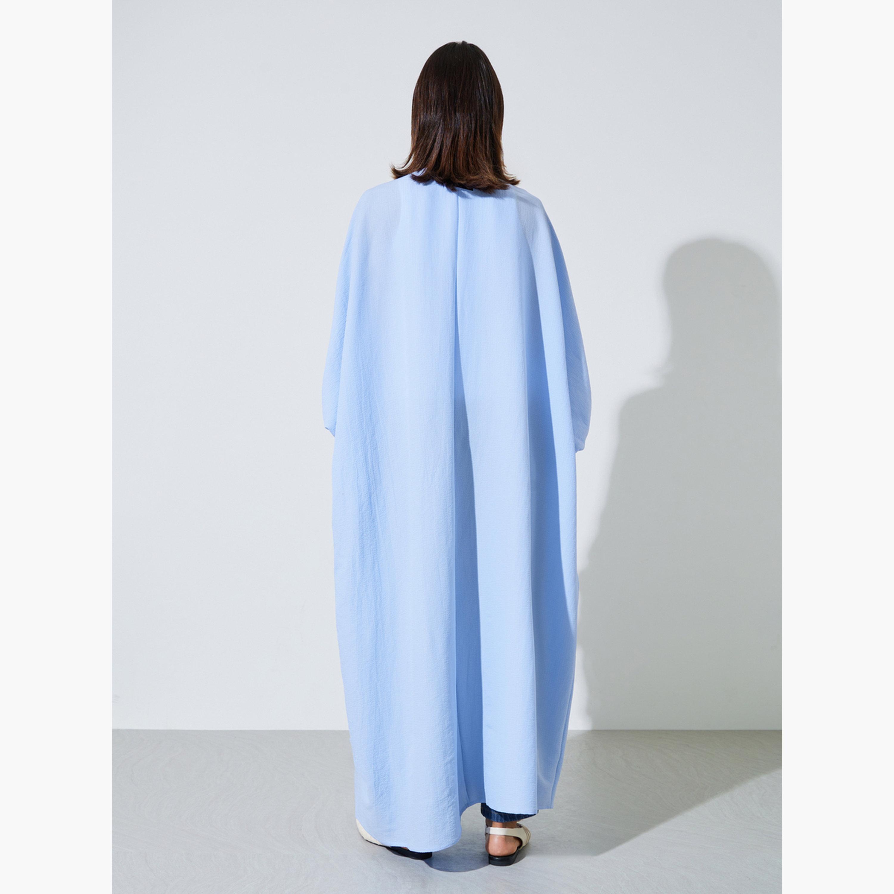 Styli Blue Front Open Ruched Sleeve Abaya-women-arabicclothing-abayas-image-4